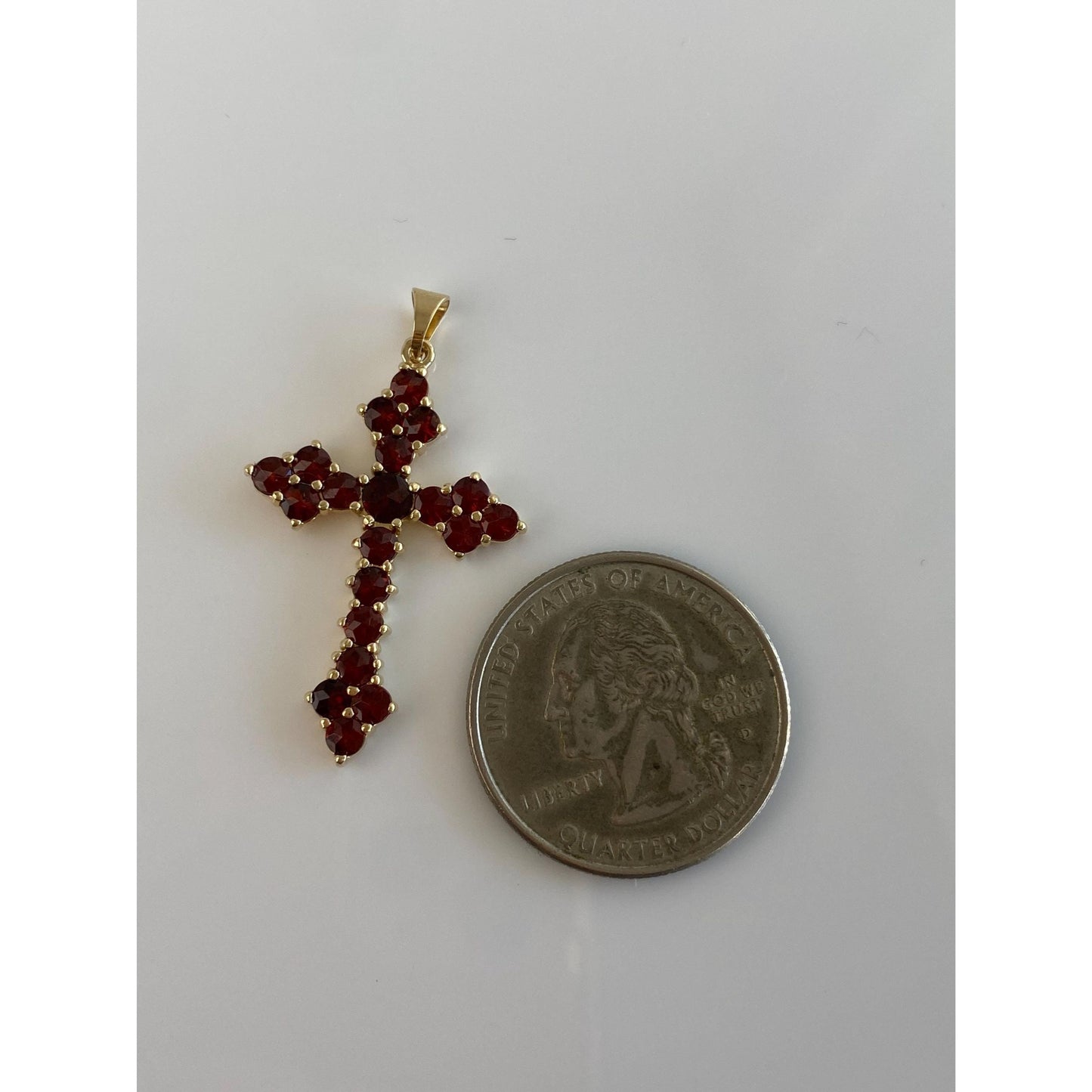 Vintage Solid 14k Yellow Gold Garnet Cross Charm