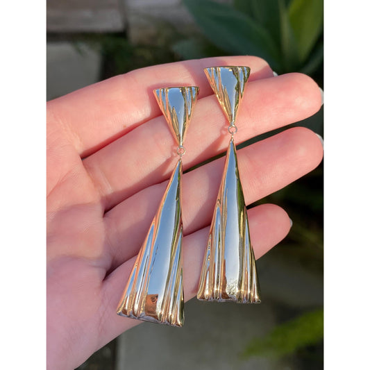 Vintage 14k Yellow Gold Triangle Dangle Stud Earrings