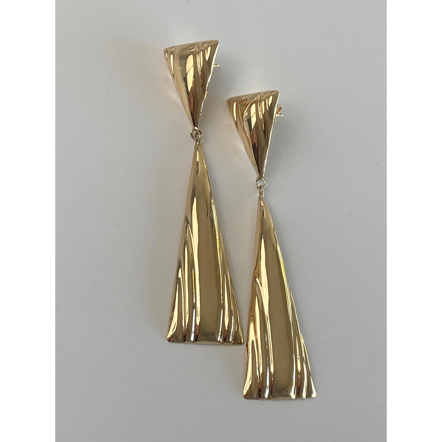 Vintage 14k Yellow Gold Triangle Dangle Stud Earrings