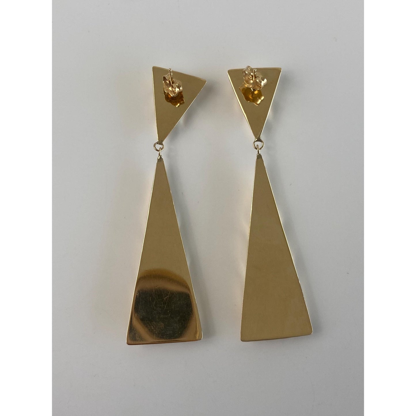 Vintage 14k Yellow Gold Triangle Dangle Stud Earrings