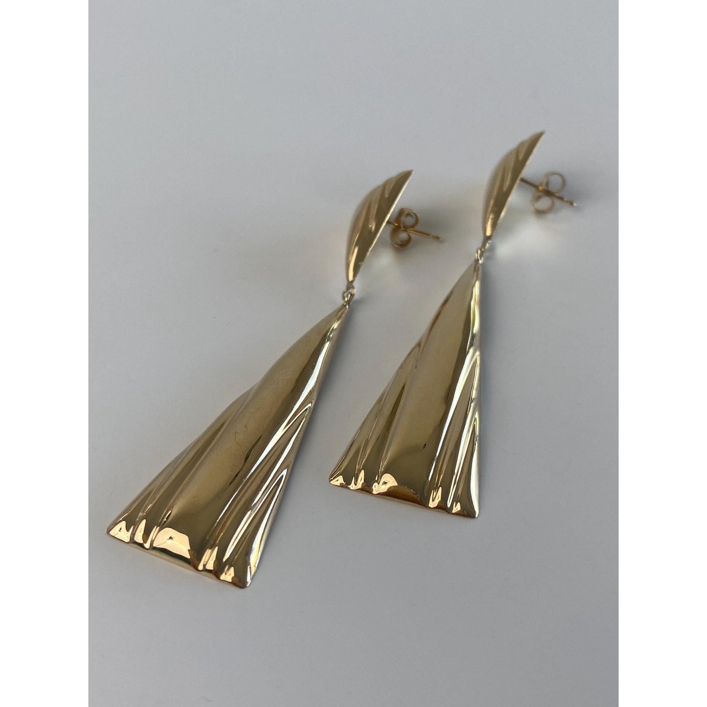 Vintage 14k Yellow Gold Triangle Dangle Stud Earrings