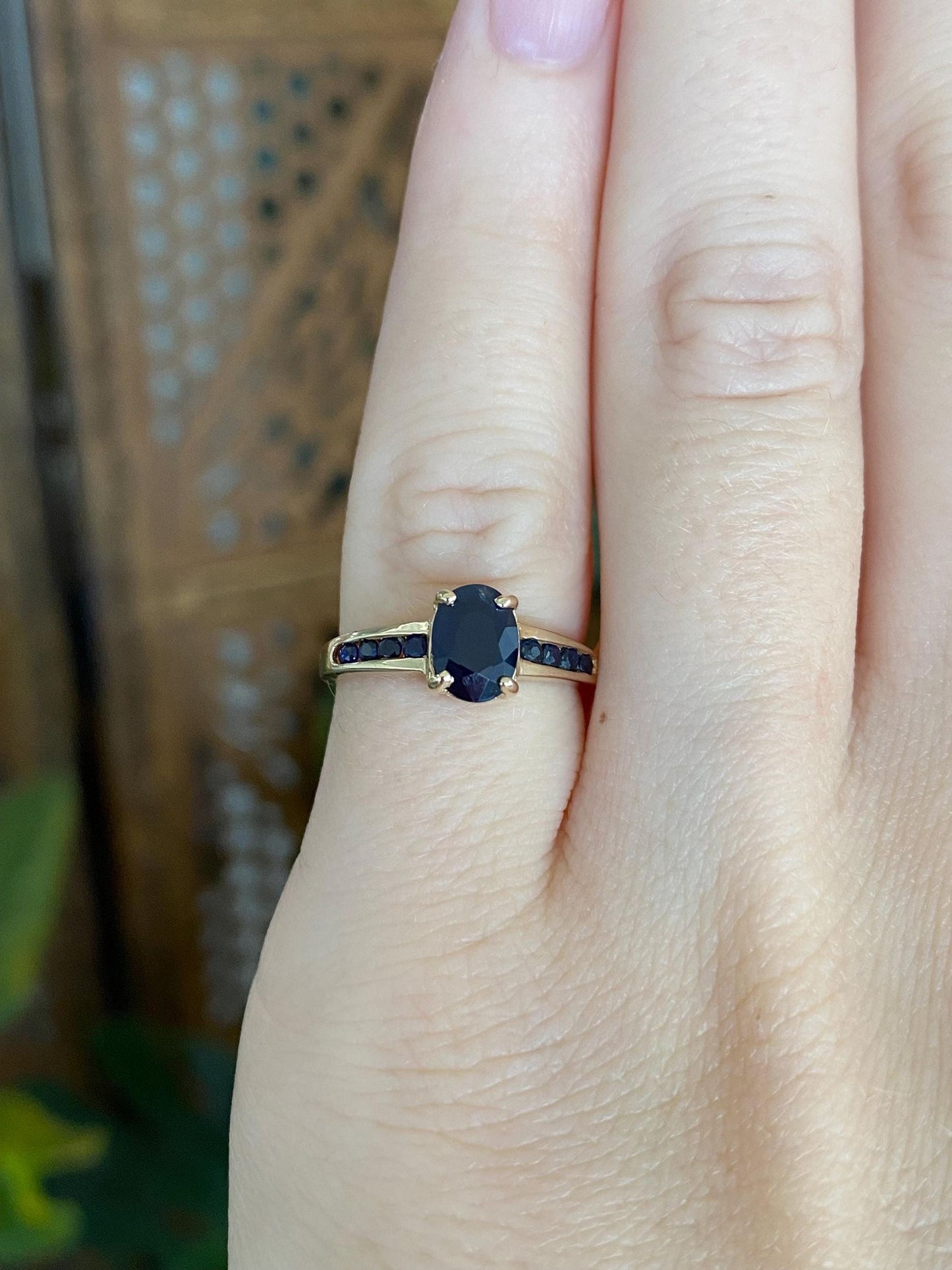 Solid 14k Yellow Gold Blue Sapphires Ring - Size 4.5