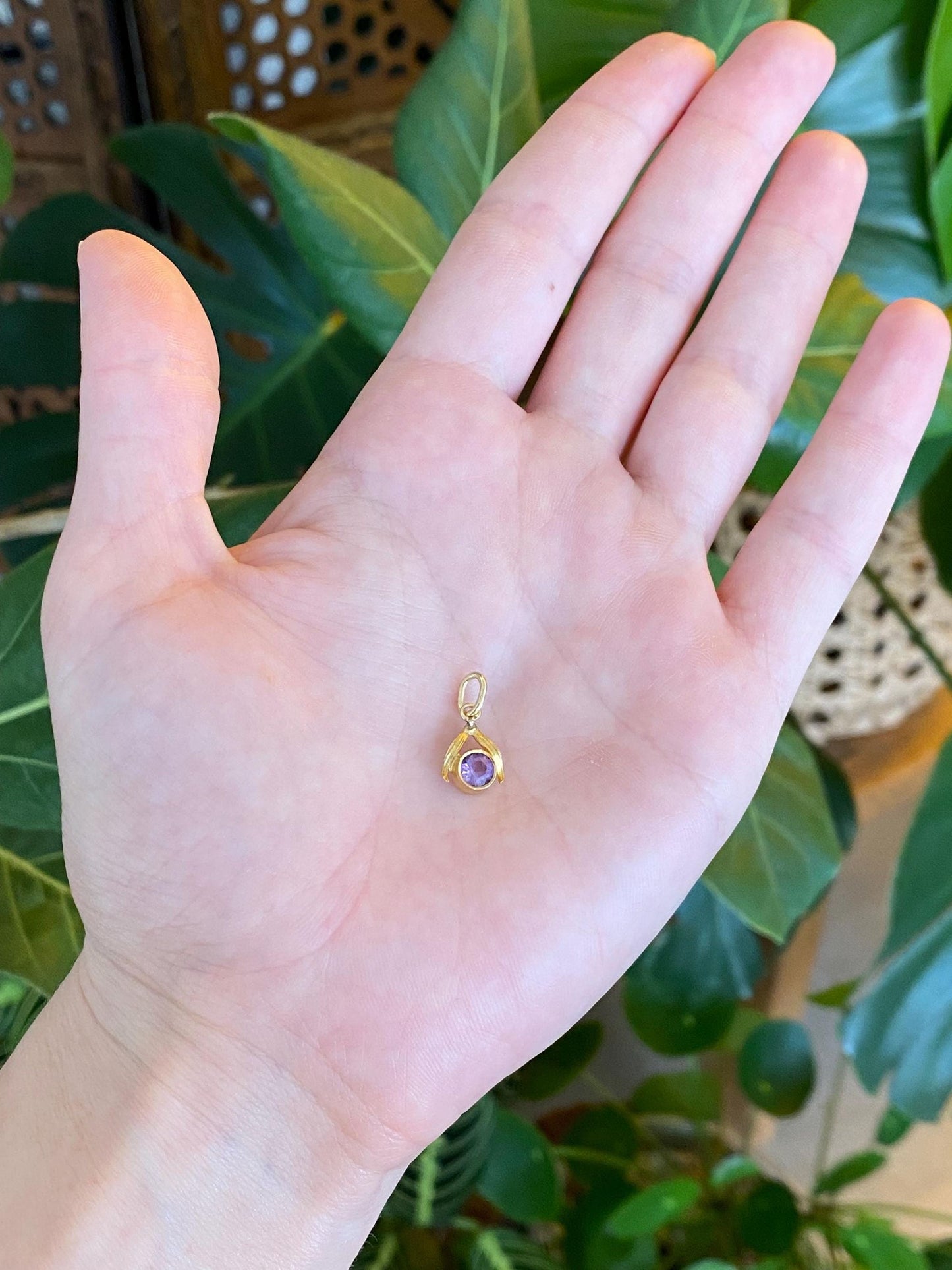 Vintage Solid 14k Yellow Gold Amethyst Stick Pin Conversion Charm