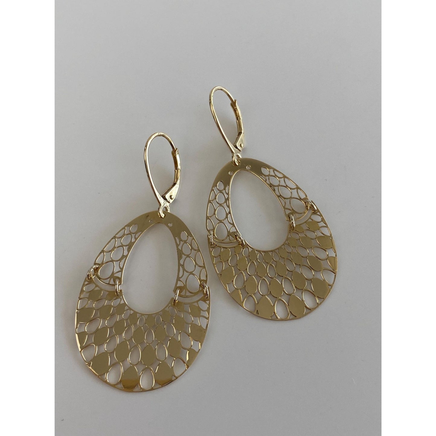 Vintage Solid 14k Yellow Gold Open Work Teardrop Dangle Earrings