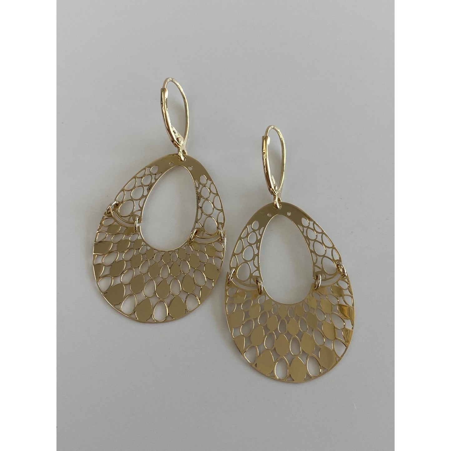 Vintage Solid 14k Yellow Gold Open Work Teardrop Dangle Earrings