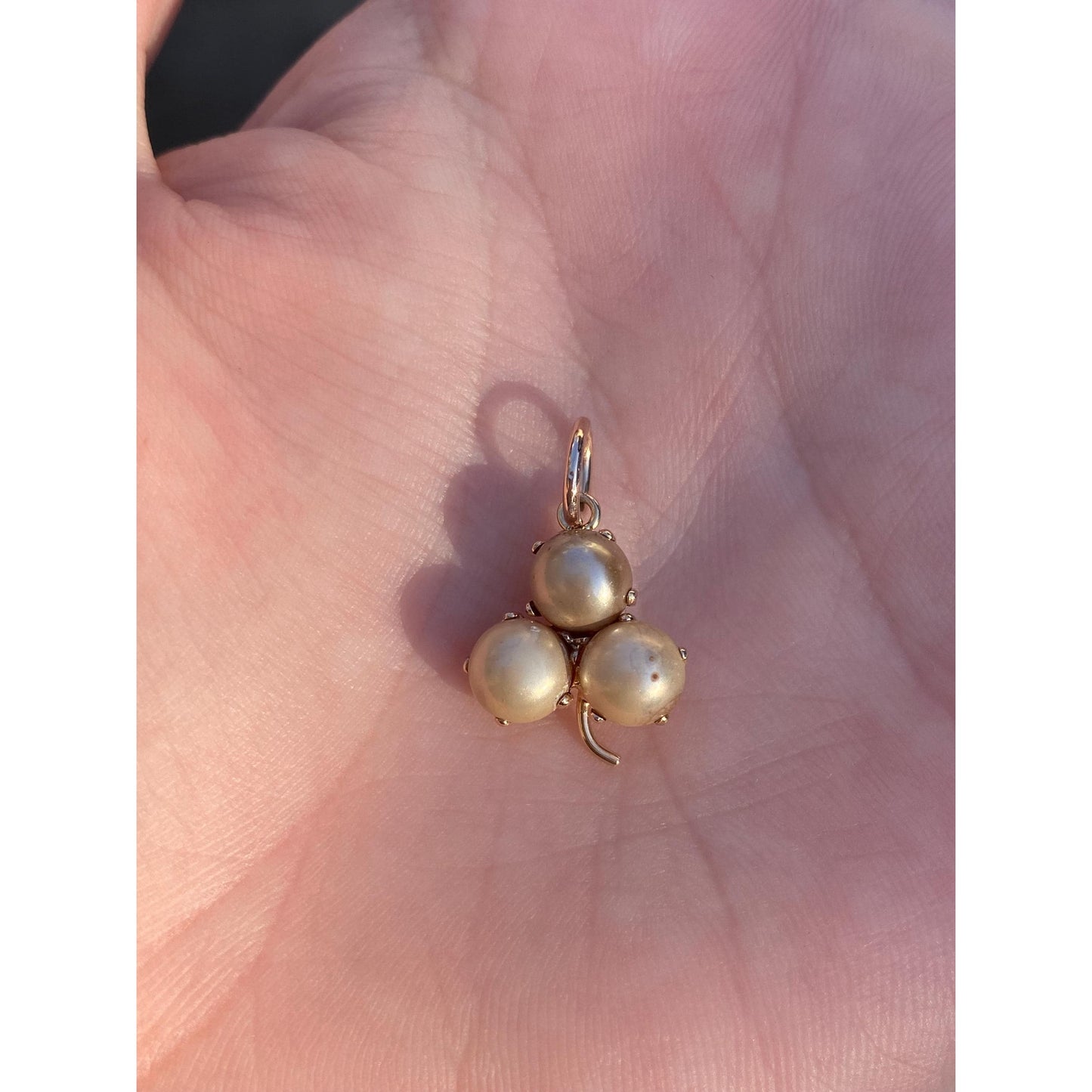 Vintage Solid 10k Yellow Gold Pearl Clover Charm