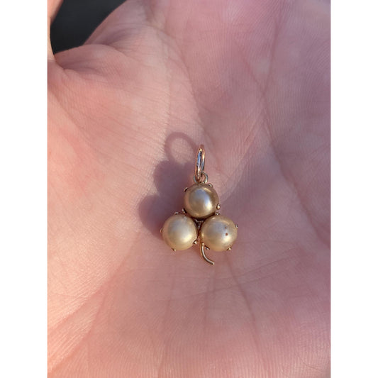 Vintage Solid 10k Yellow Gold Pearl Clover Charm