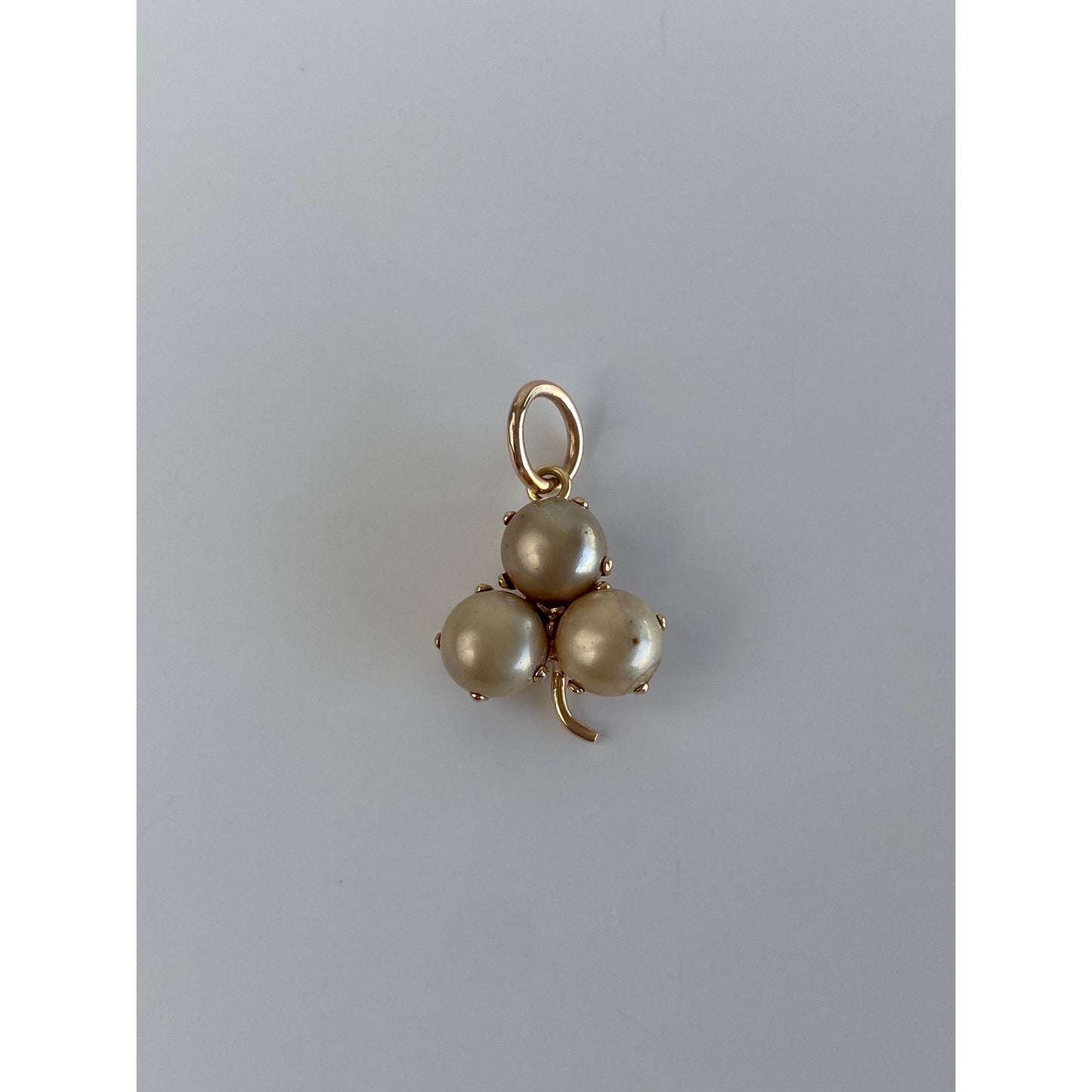 Vintage Solid 10k Yellow Gold Pearl Clover Charm