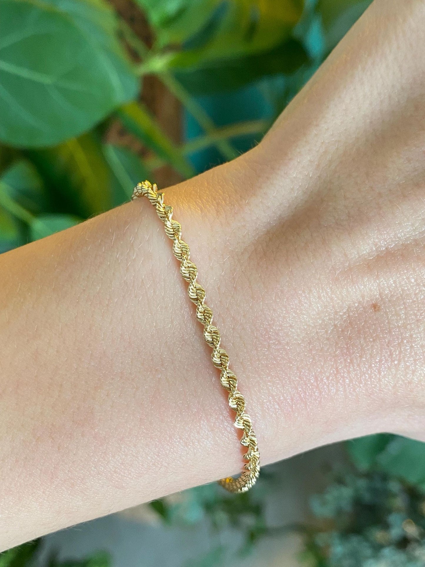 Vintage Solid 14k Yellow Gold Rope Chain Bracelet - 7 inches