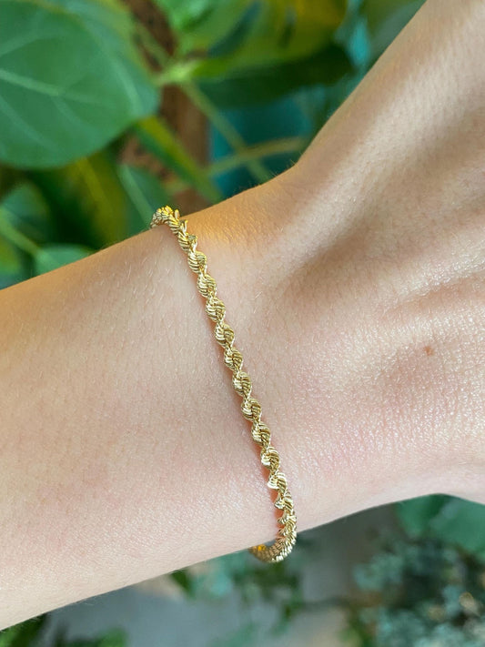 Vintage Solid 14k Yellow Gold Rope Chain Bracelet - 7 inches