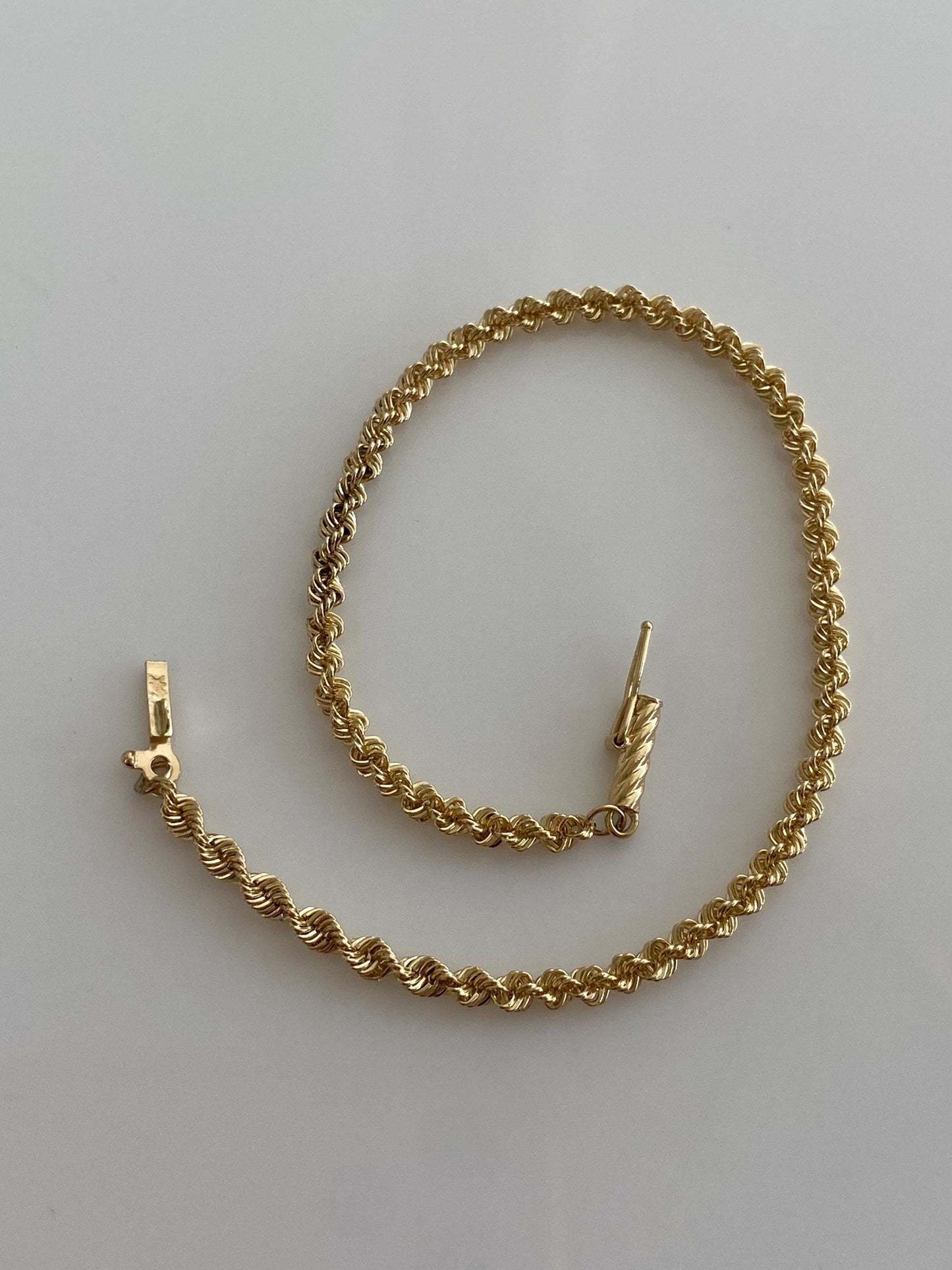 Vintage Solid 14k Yellow Gold Rope Chain Bracelet - 7 inches