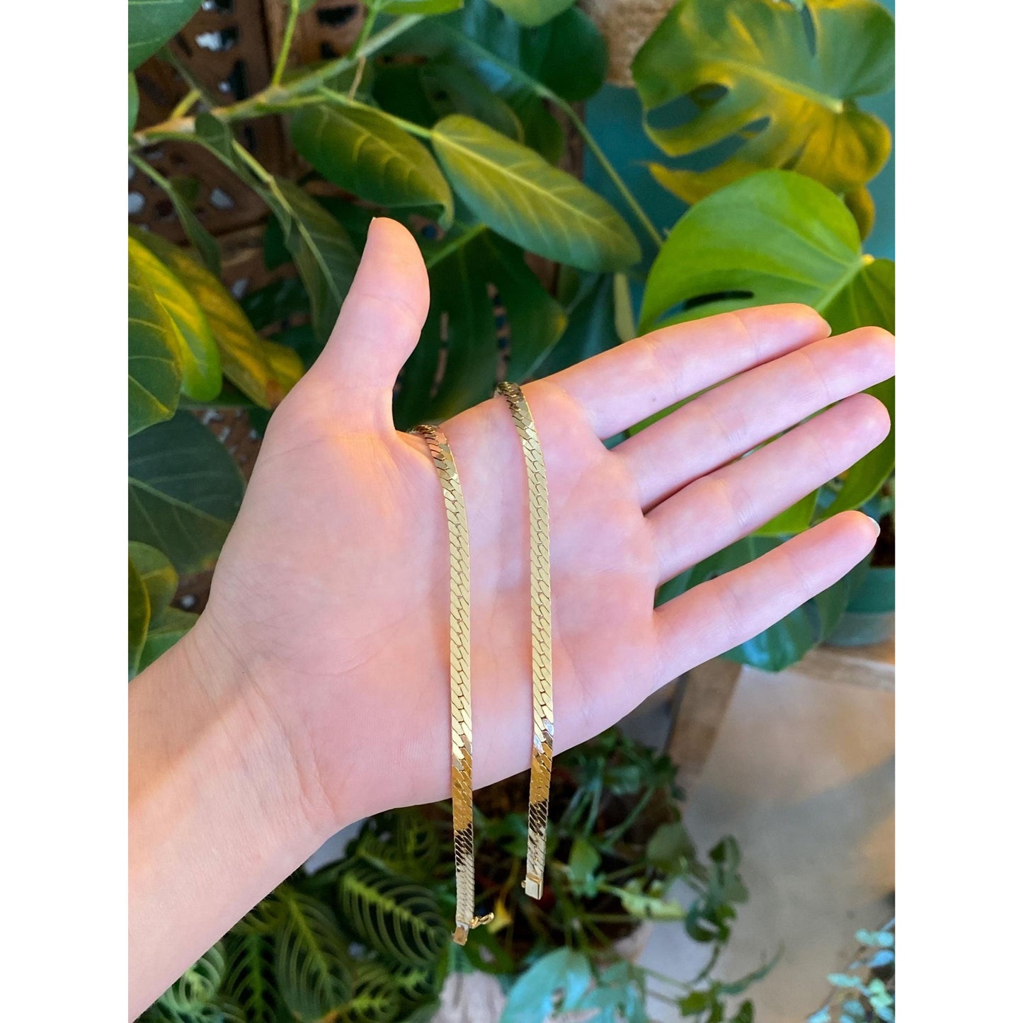 Vintage Solid 14k Yellow Gold Chunky Herringbone Chain Necklace - 24.25 inches