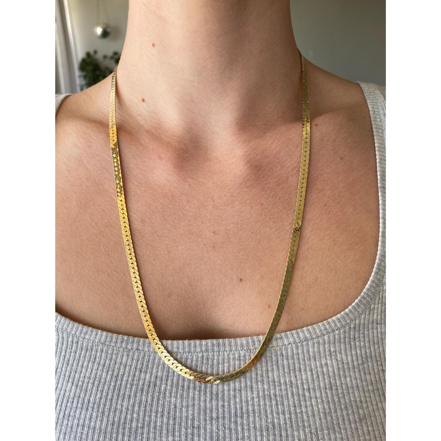 Vintage Solid 14k Yellow Gold Chunky Herringbone Chain Necklace - 24.25 inches