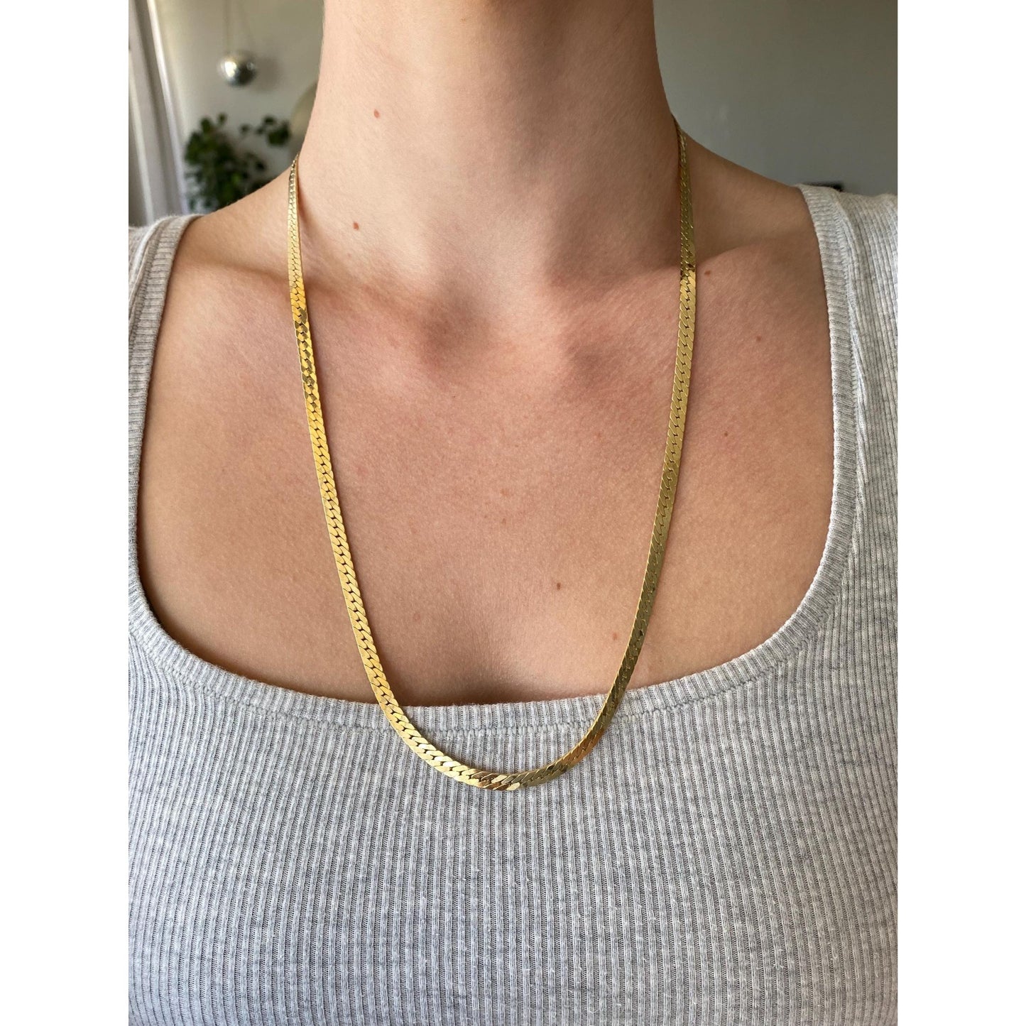 Vintage Solid 14k Yellow Gold Chunky Herringbone Chain Necklace - 24.25 inches