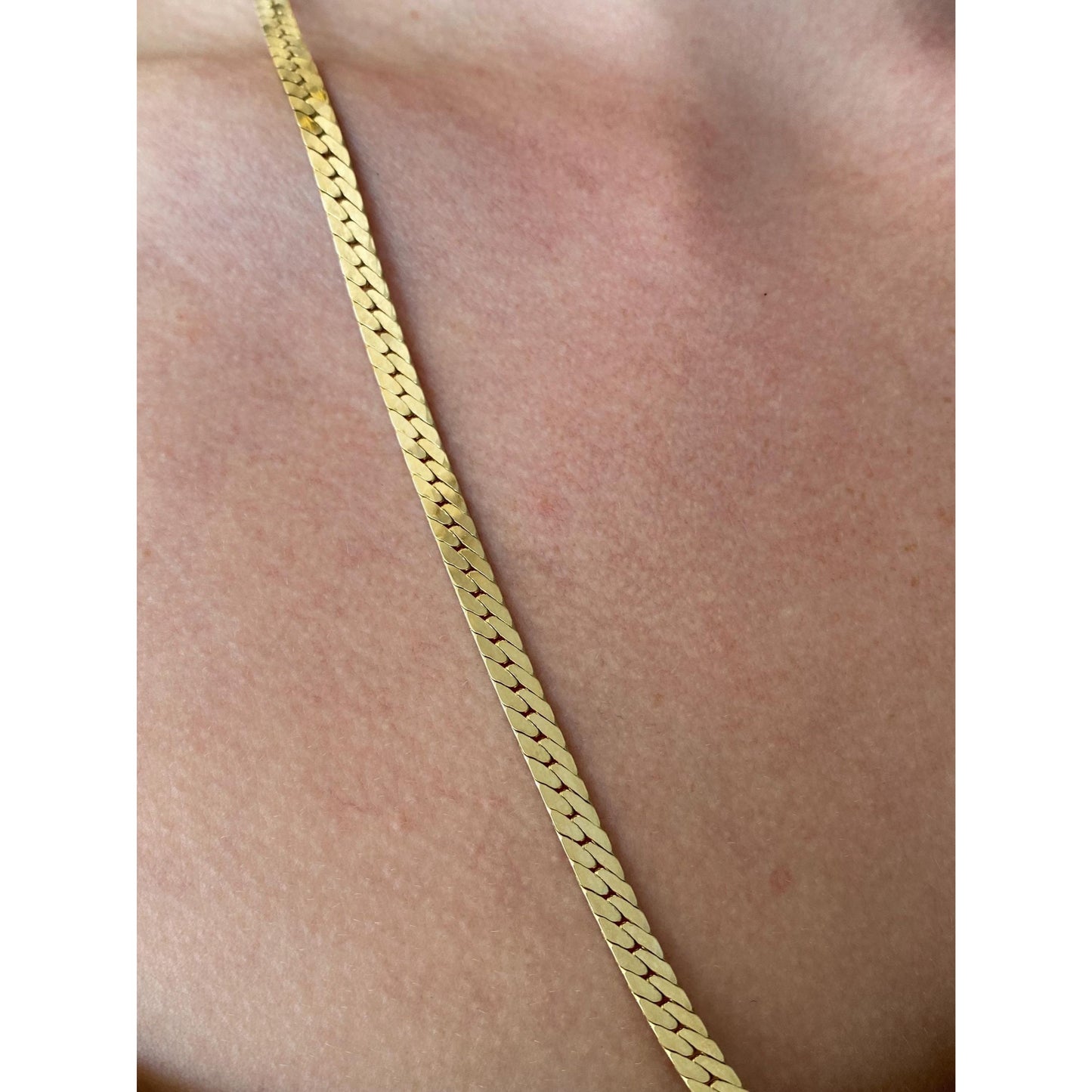 Vintage Solid 14k Yellow Gold Chunky Herringbone Chain Necklace - 24.25 inches