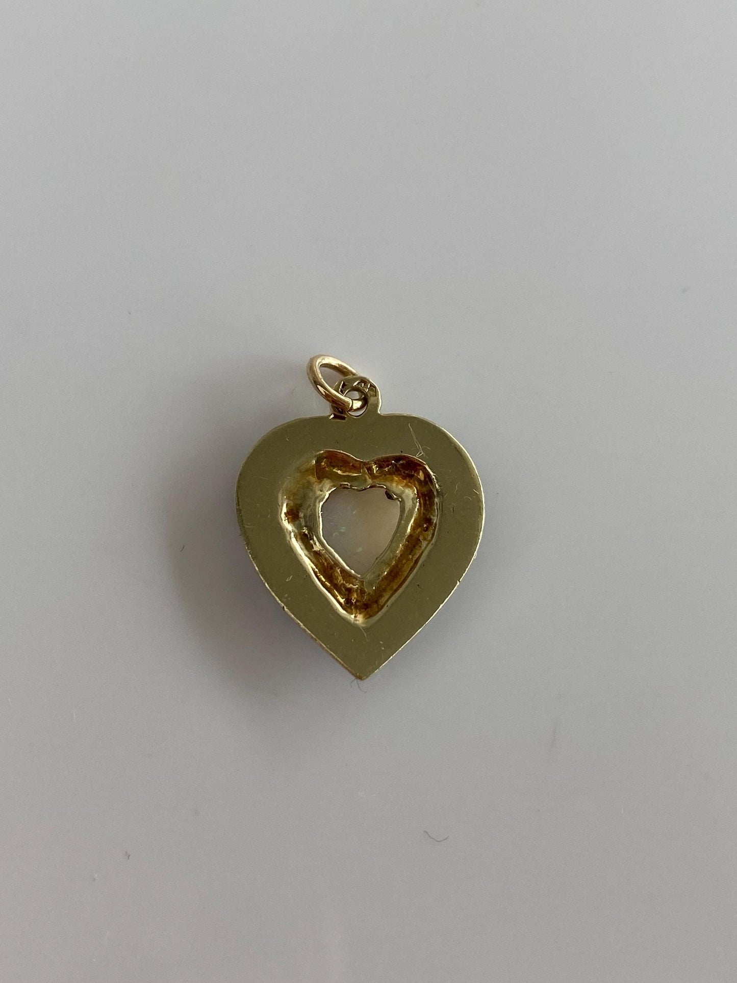 Vintage Solid 14k Yellow Gold Floral Enamel Opal Heart Charm