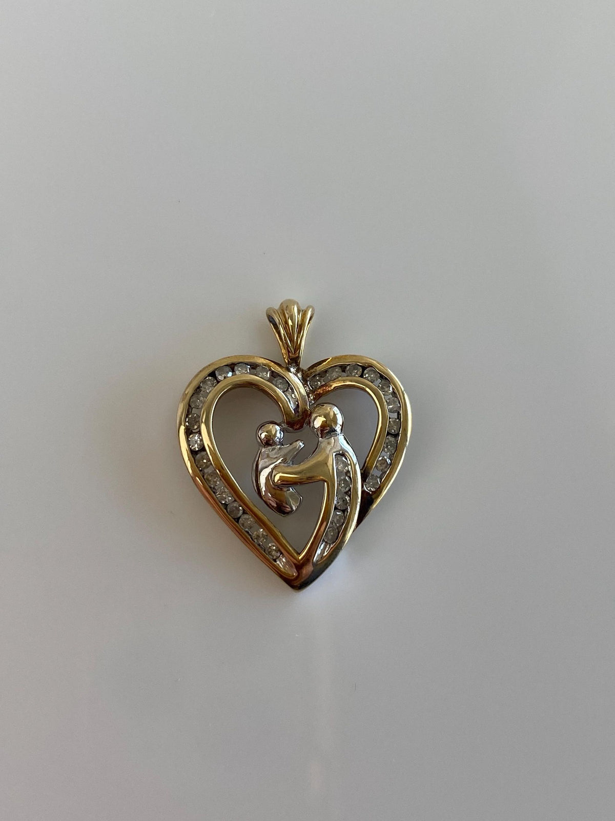 Vintage Solid 10k White & Yellow Gold Diamonds Abstract Family Heart Charm