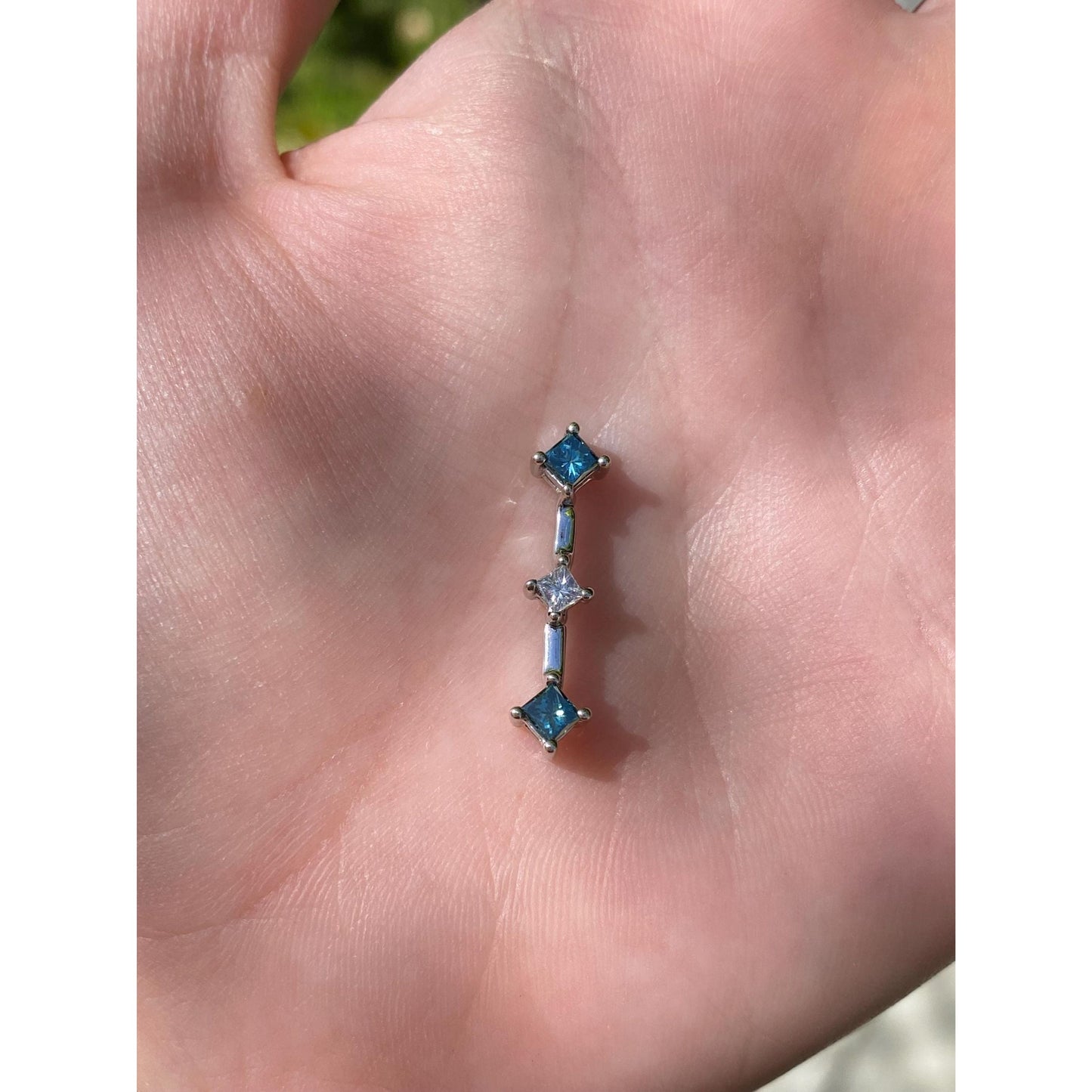 Vintage Solid 14k White Gold Blue & Clear Diamond Charm