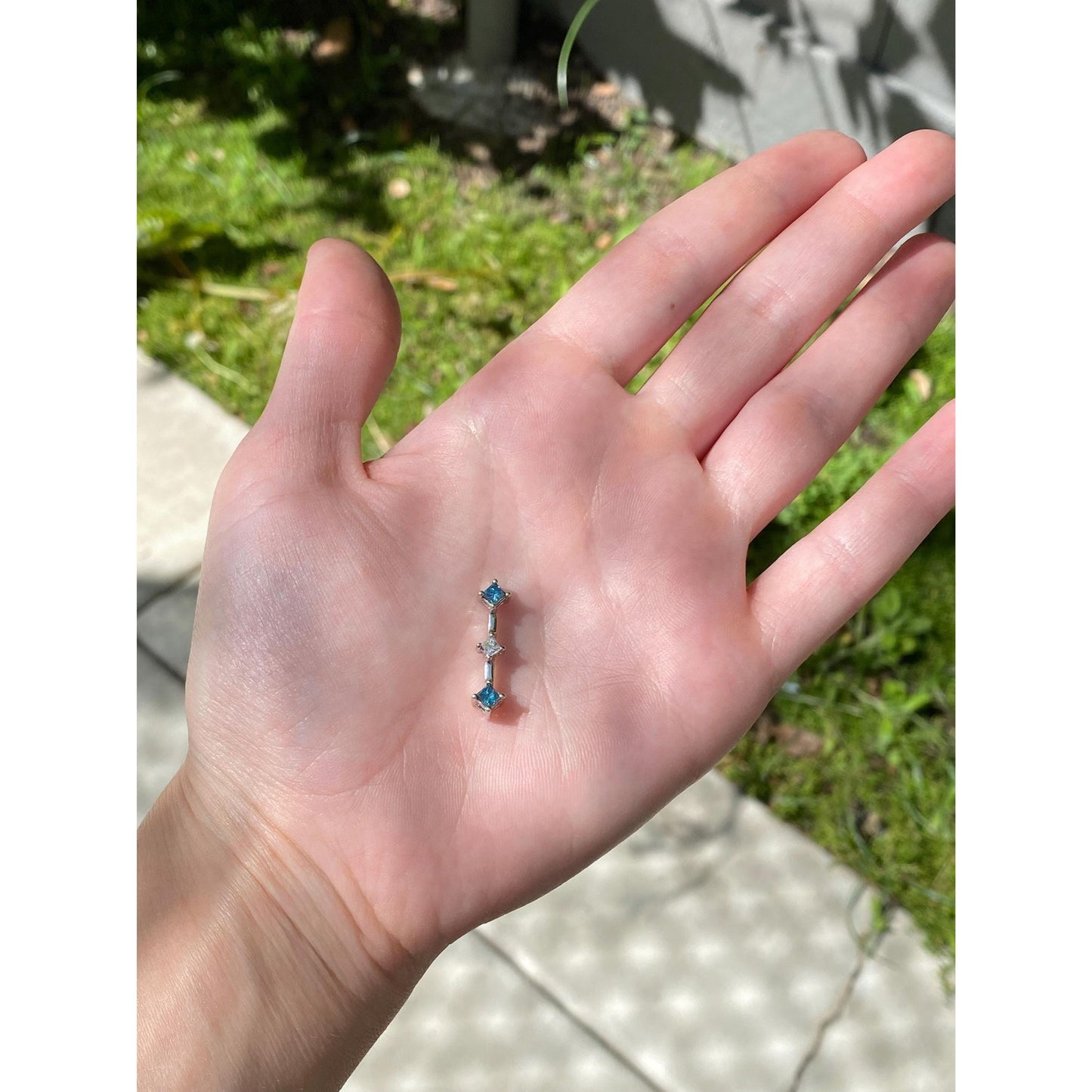 Vintage Solid 14k White Gold Blue & Clear Diamond Charm