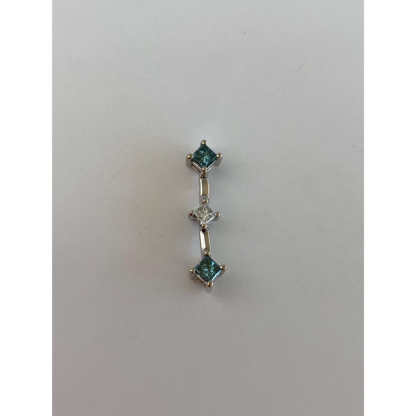 Vintage Solid 14k White Gold Blue & Clear Diamond Charm