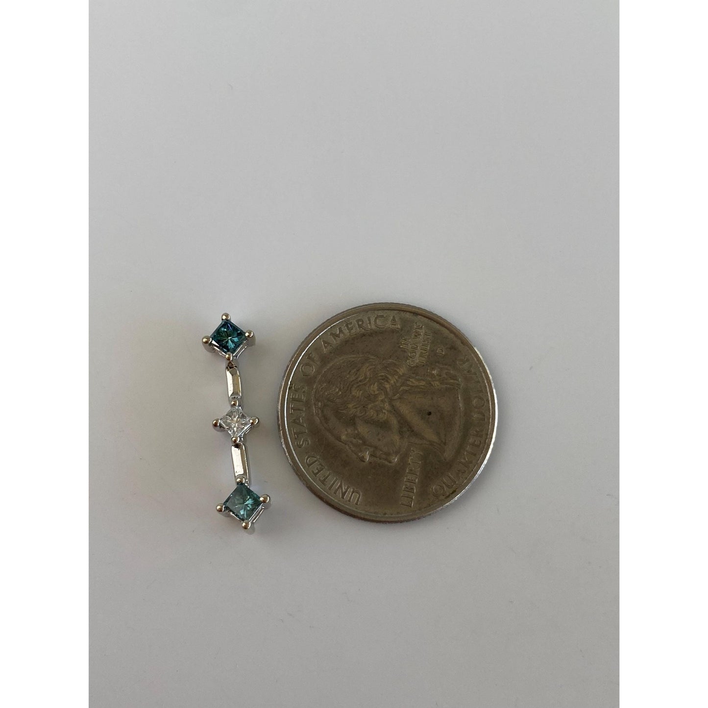 Vintage Solid 14k White Gold Blue & Clear Diamond Charm