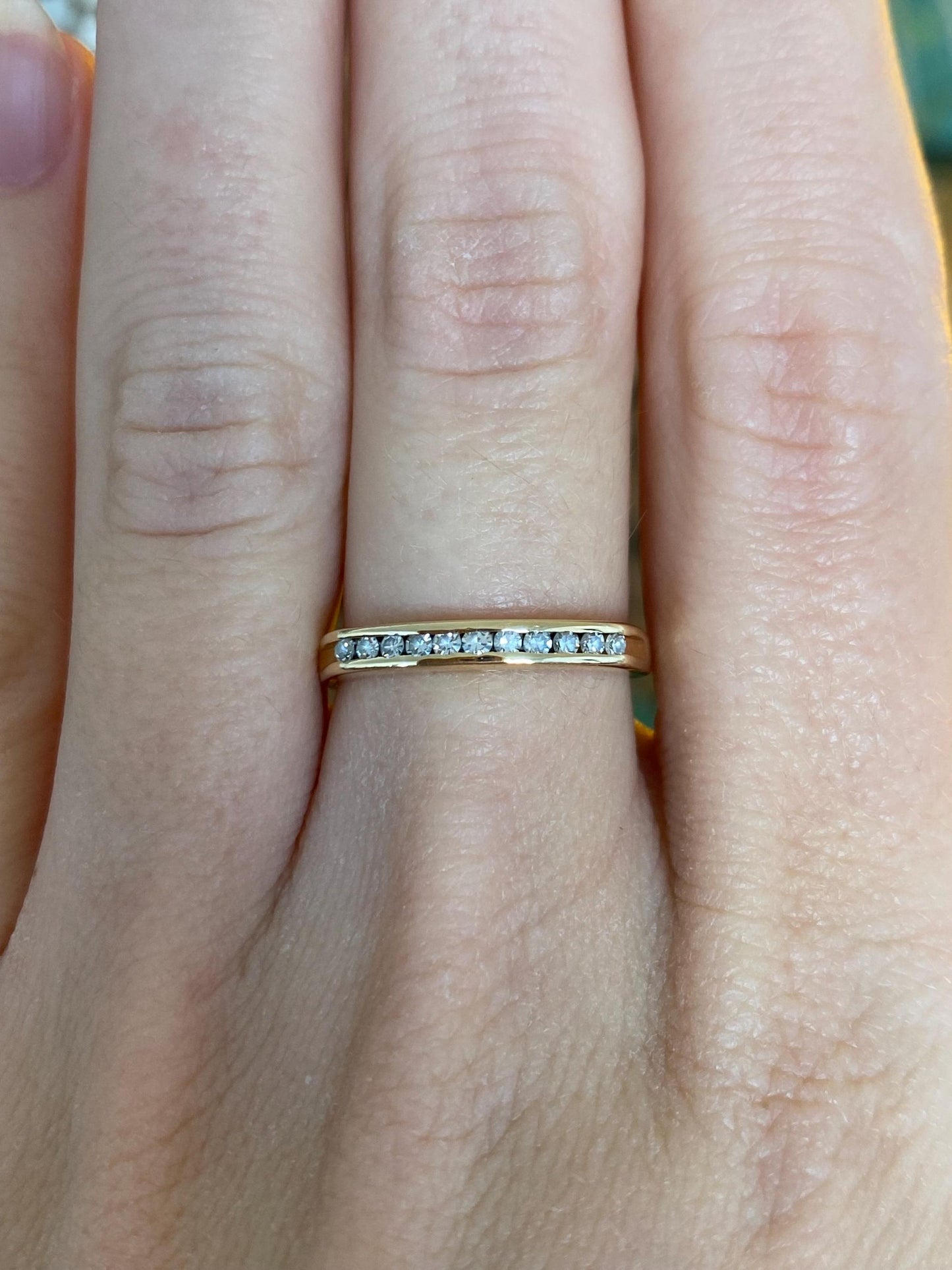 Vintage Solid 14k Yellow Gold Diamond Square Ring Band - Size 6.25