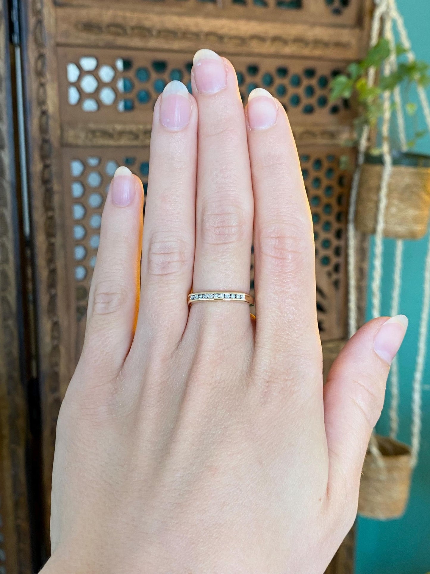 Vintage Solid 14k Yellow Gold Diamond Square Ring Band - Size 6.25