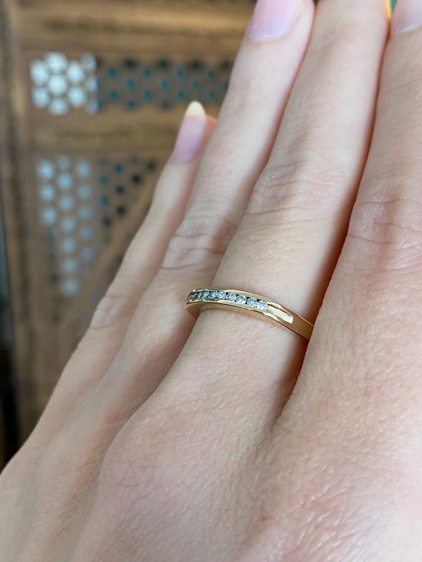 Vintage Solid 14k Yellow Gold Diamond Square Ring Band - Size 6.25