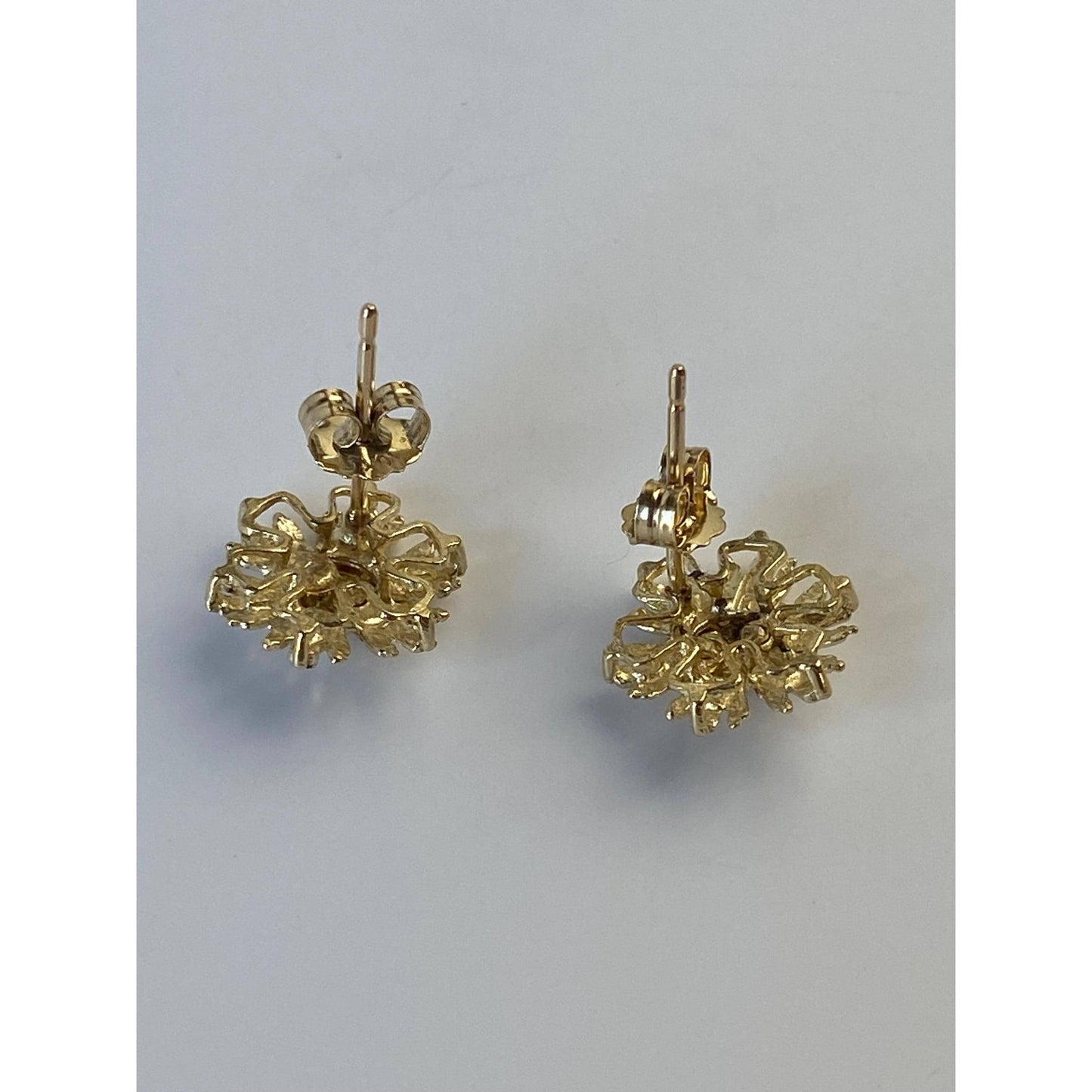 Vintage Solid 10k White & Yellow Gold Diamond Cut Flower Stud Earrings