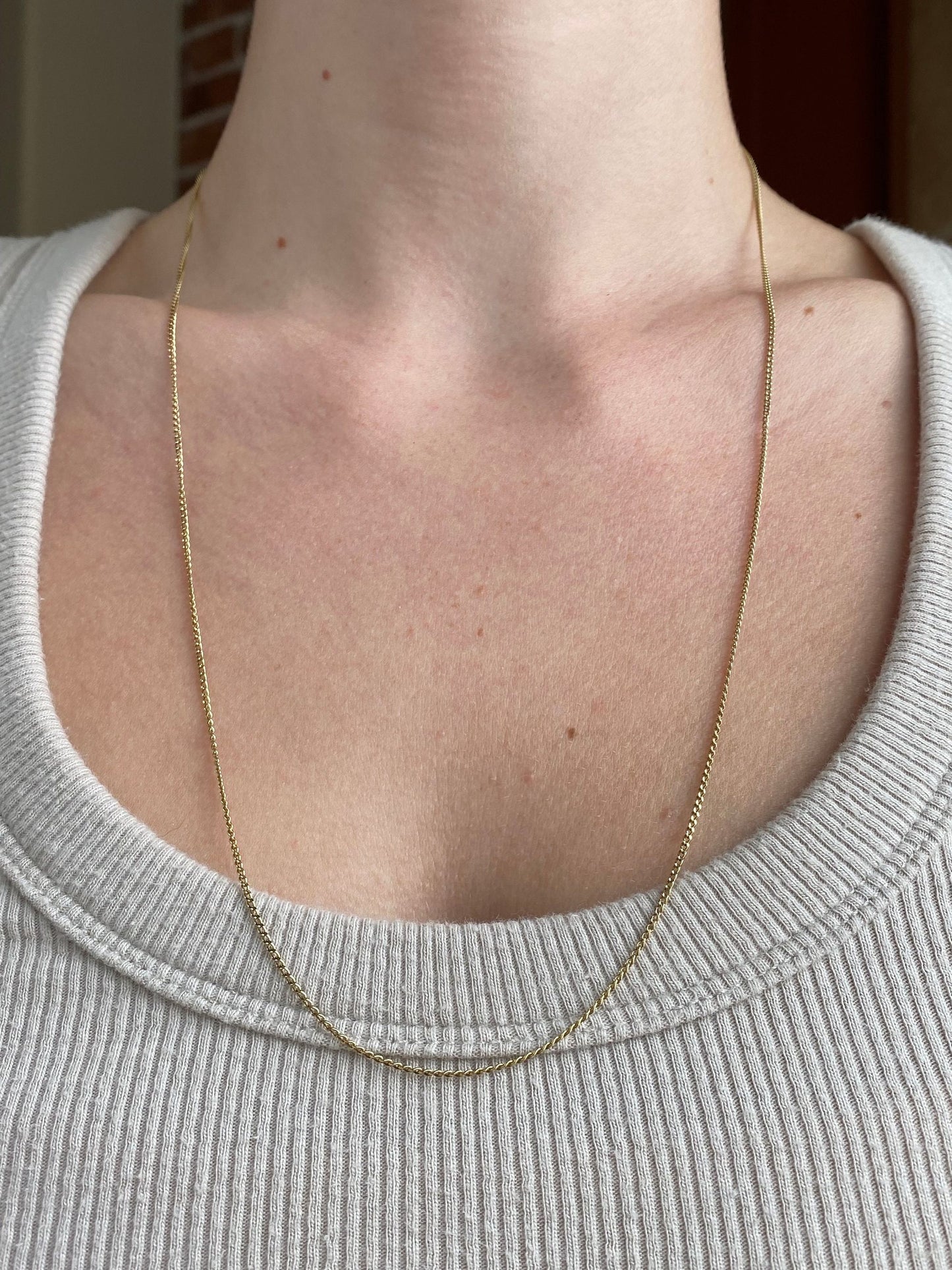 Vintage Solid 18k Yellow Gold Dainty Curb Chain Necklace - 24.25 inches