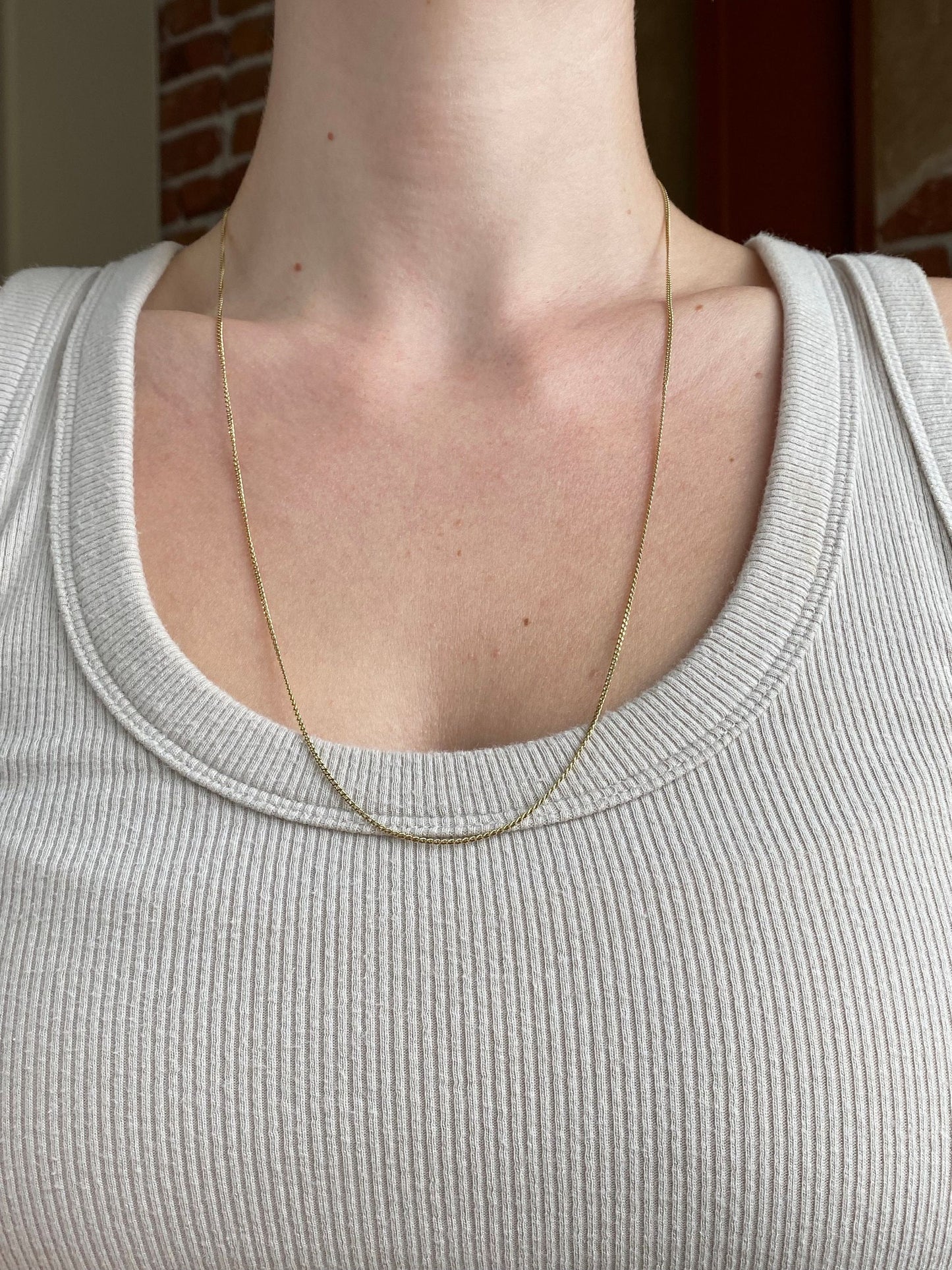 Vintage Solid 18k Yellow Gold Dainty Curb Chain Necklace - 24.25 inches