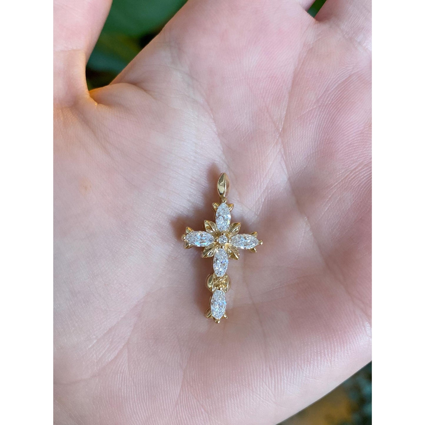 Vintage Solid 14k Yellow Gold Cubic Zirconia Cross Charm