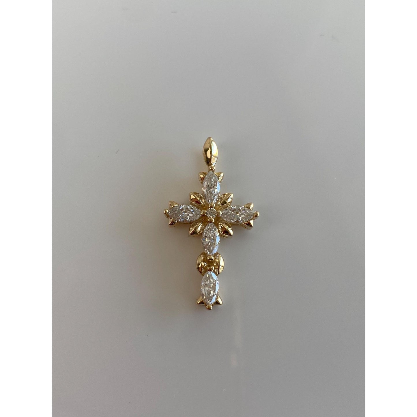 Vintage Solid 14k Yellow Gold Cubic Zirconia Cross Charm