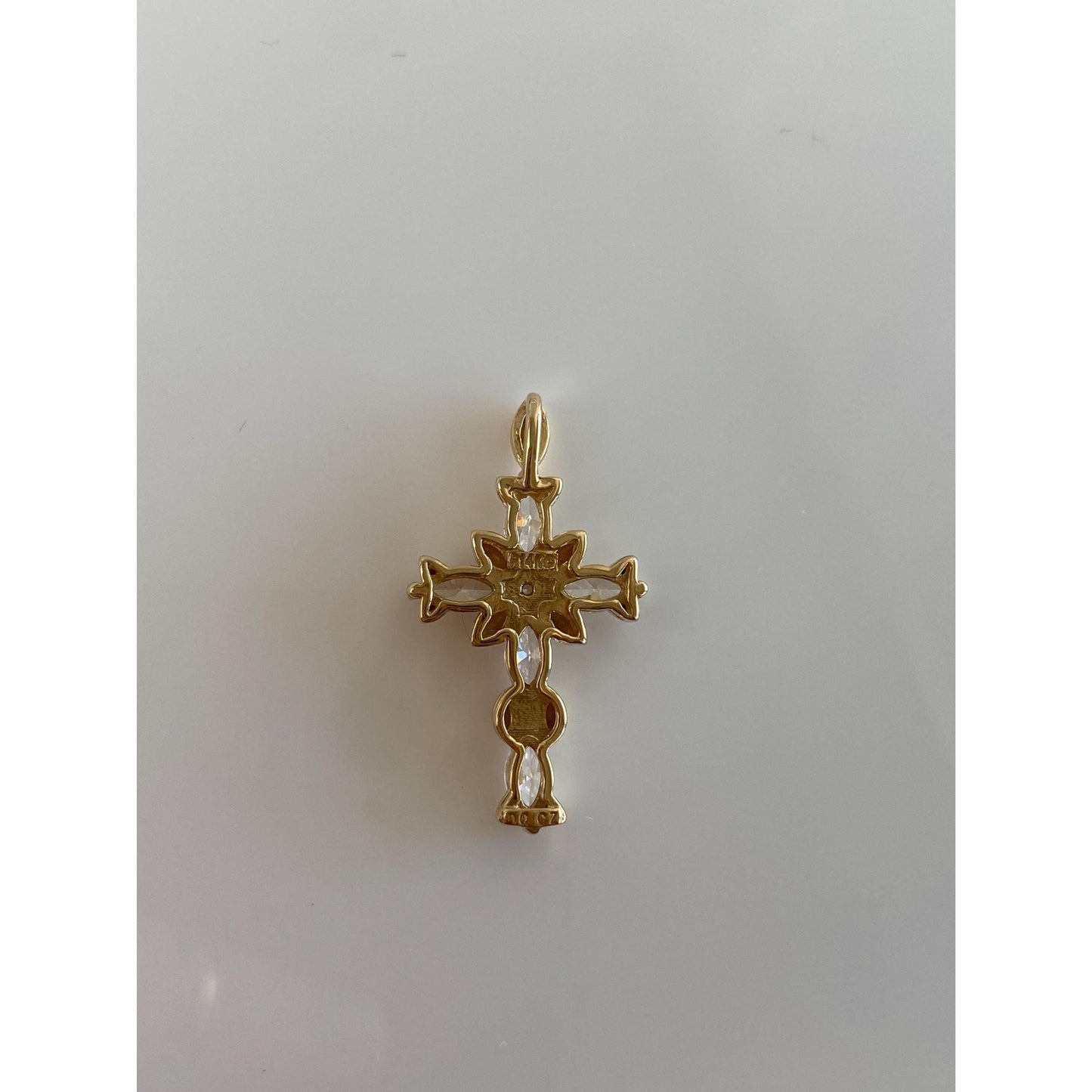 Vintage Solid 14k Yellow Gold Cubic Zirconia Cross Charm