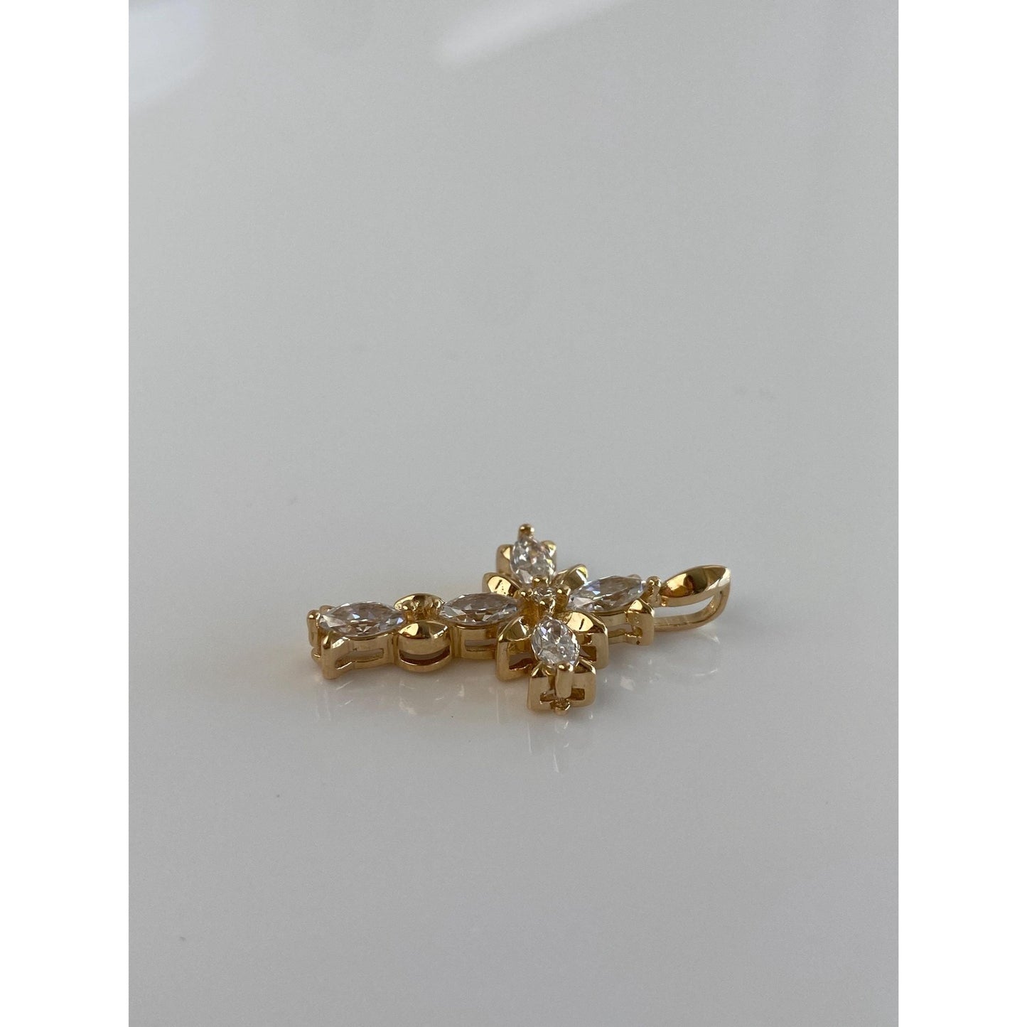 Vintage Solid 14k Yellow Gold Cubic Zirconia Cross Charm