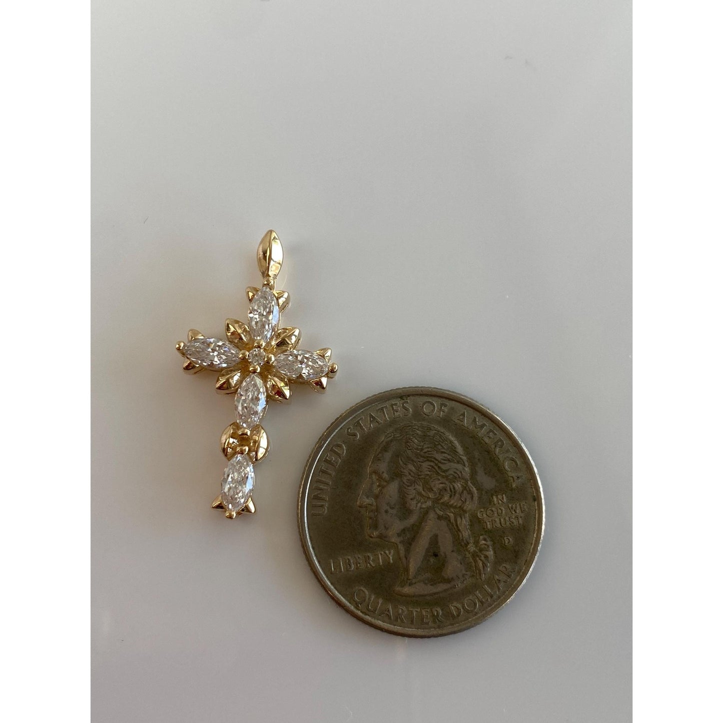 Vintage Solid 14k Yellow Gold Cubic Zirconia Cross Charm