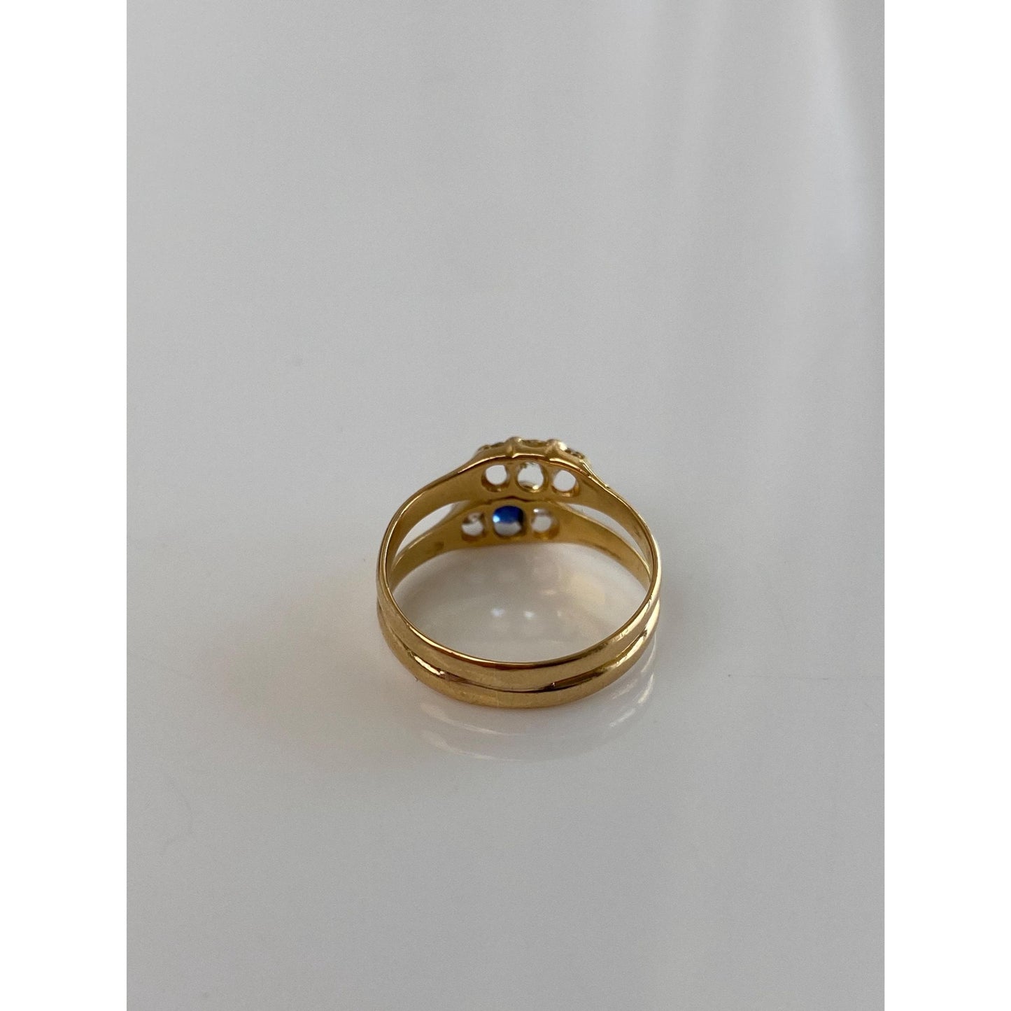 Solid 18k Yellow Gold Diamond Blue Sapphire Double Ring Band - Size 4.75