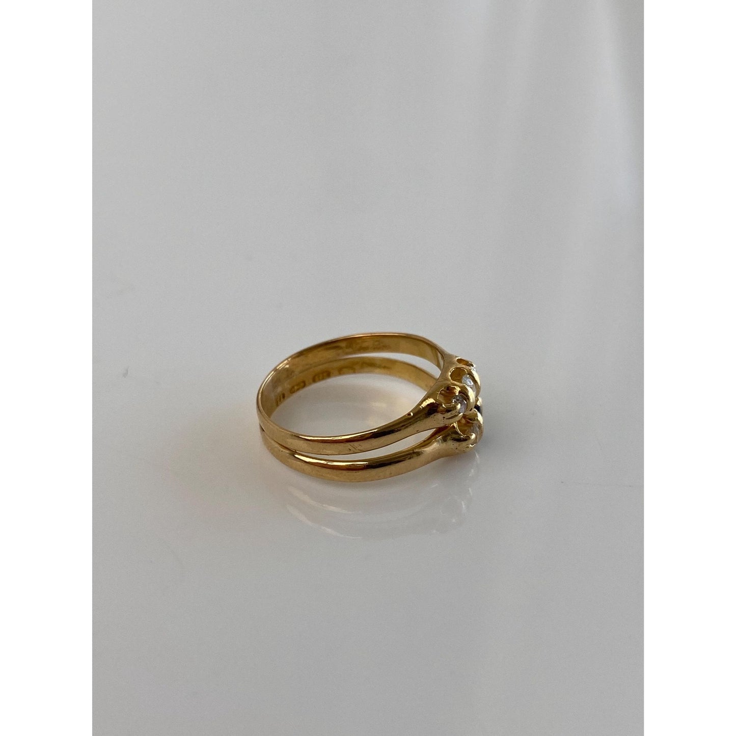 Solid 18k Yellow Gold Diamond Blue Sapphire Double Ring Band - Size 4.75