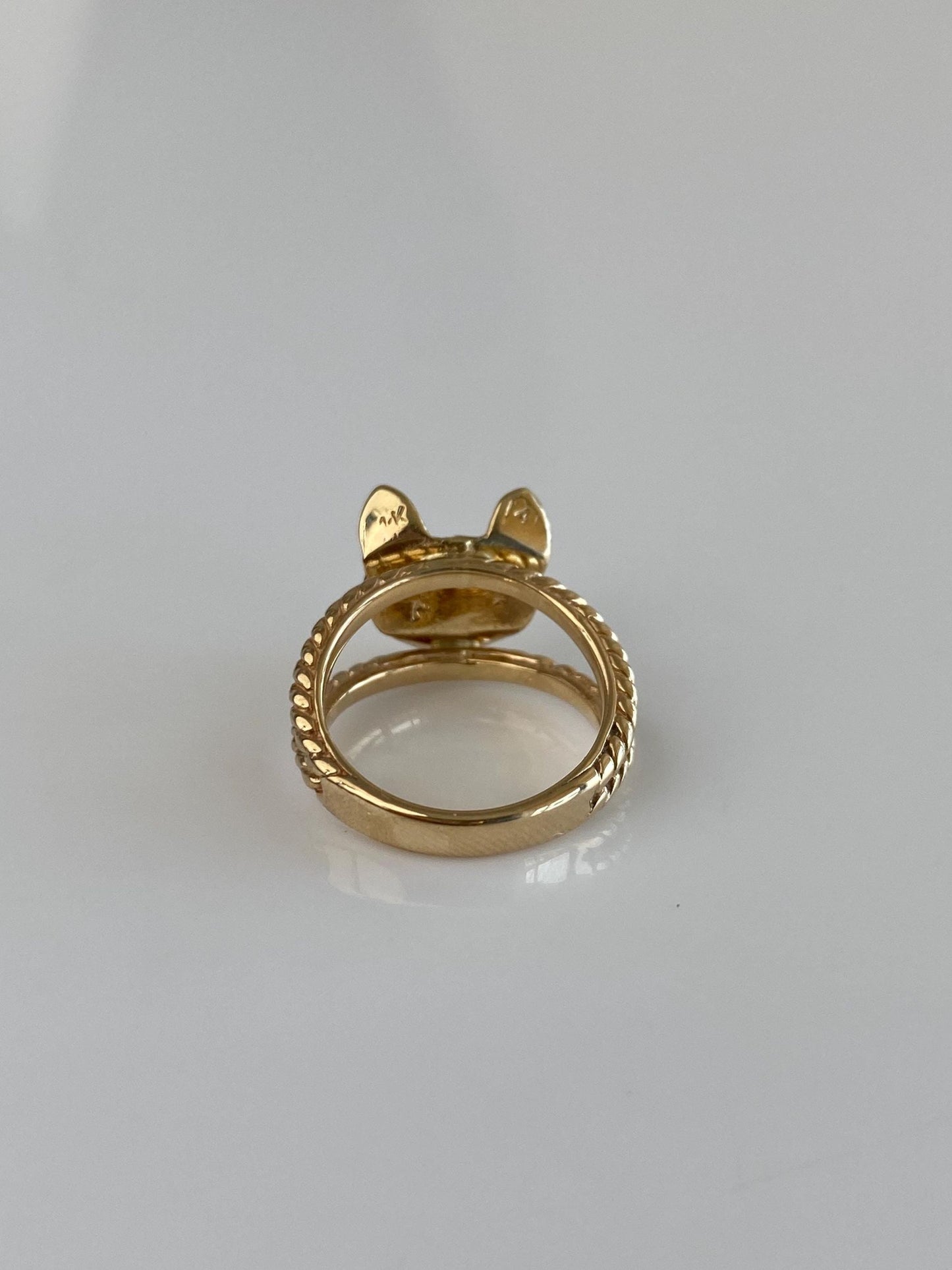 Vintage Solid 14k Yellow Gold Ruby Eyes Fox Ring - Size 3