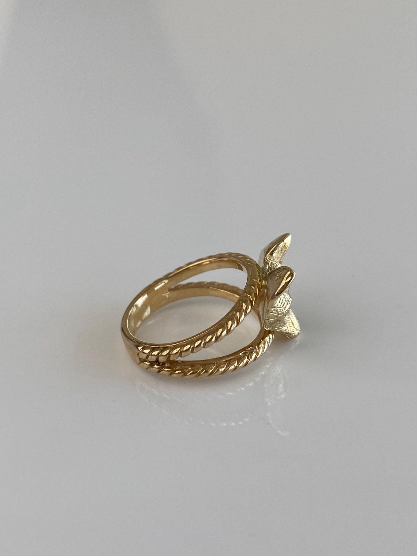 Vintage Solid 14k Yellow Gold Ruby Eyes Fox Ring - Size 3