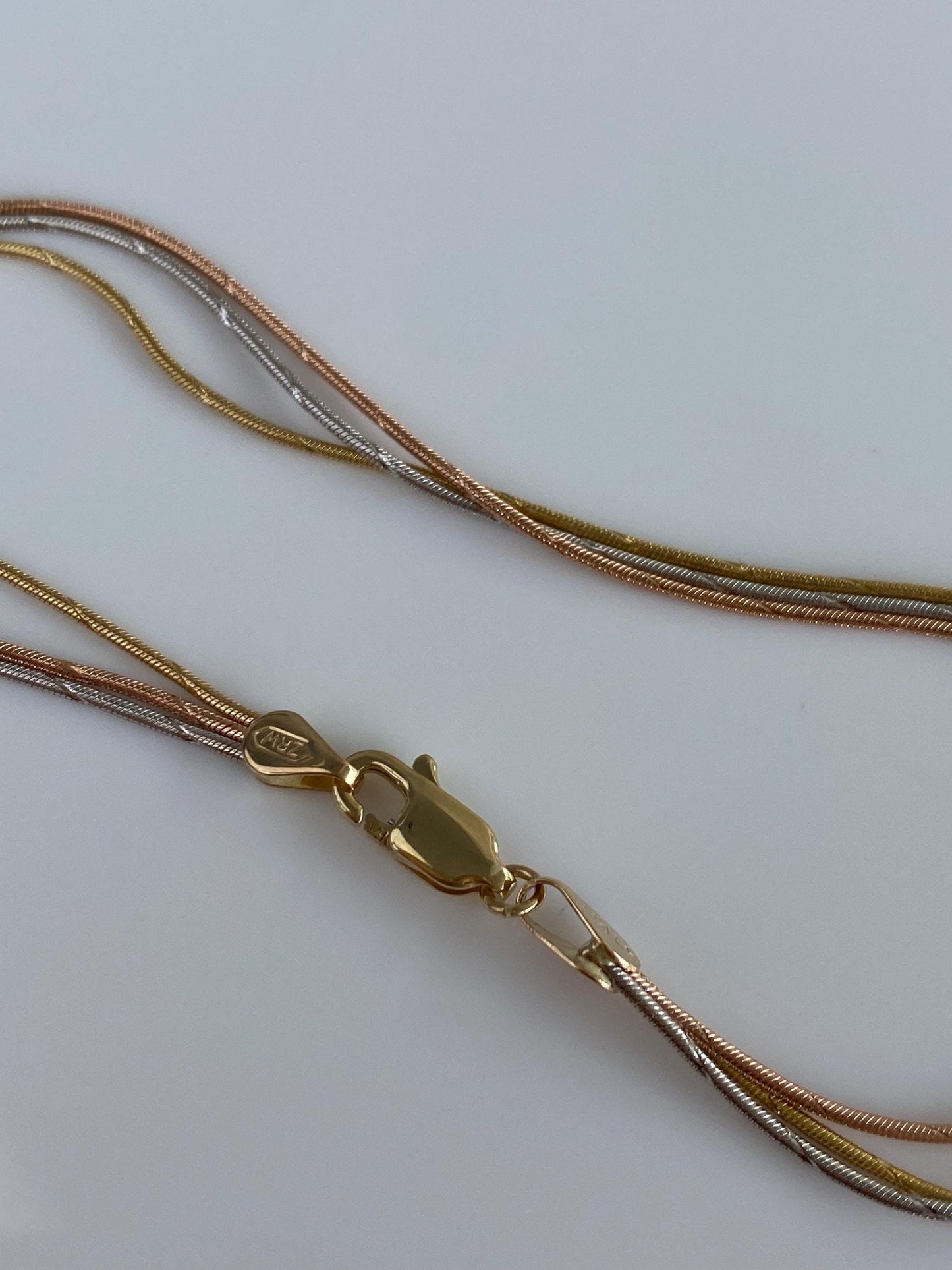 Vintage Solid 14k Tri Tone Gold Diamond Cut Snake Chain Multi Strand Bracelet - 7.5 inches
