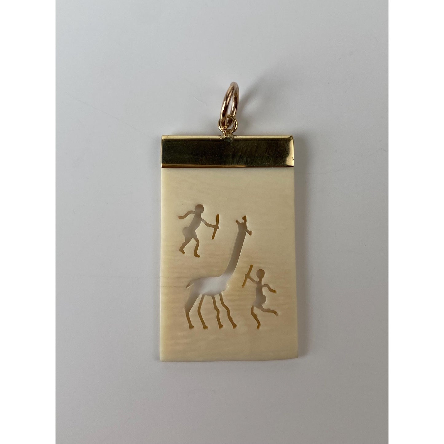 Vintage Solid 9k Yellow Gold White Stone Carved Giraffe Charm