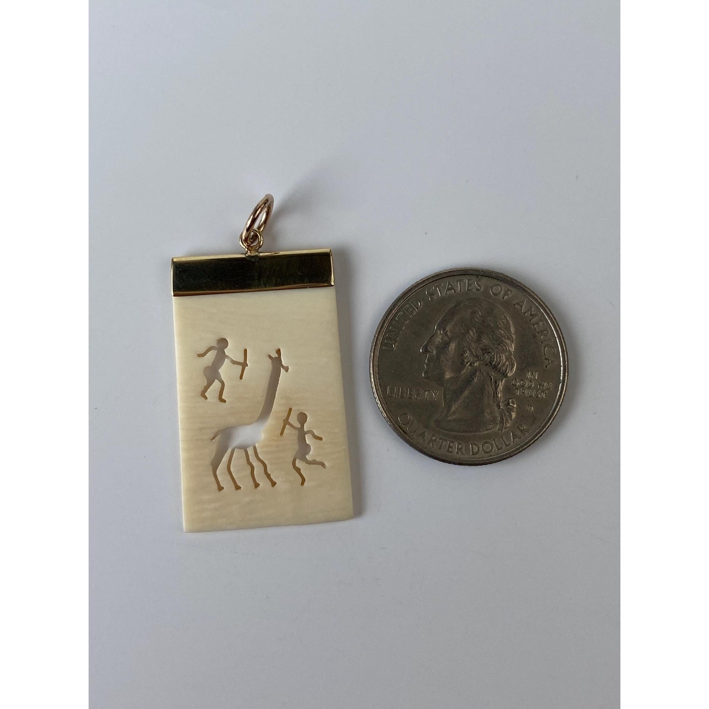 Vintage Solid 9k Yellow Gold White Stone Carved Giraffe Charm
