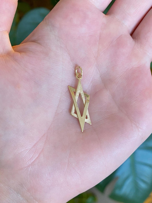 Vintage Solid 14k Yellow Gold Star Of David Charm