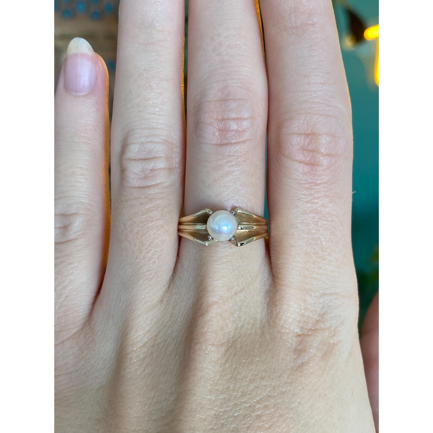 Vintage Solid 14k Yellow Gold Pearl Ring - Size 7.25