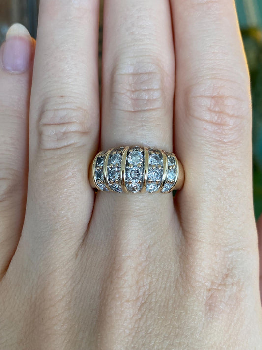 Vintage Solid 14k Yellow Gold Diamonds Ring Band - Size 8