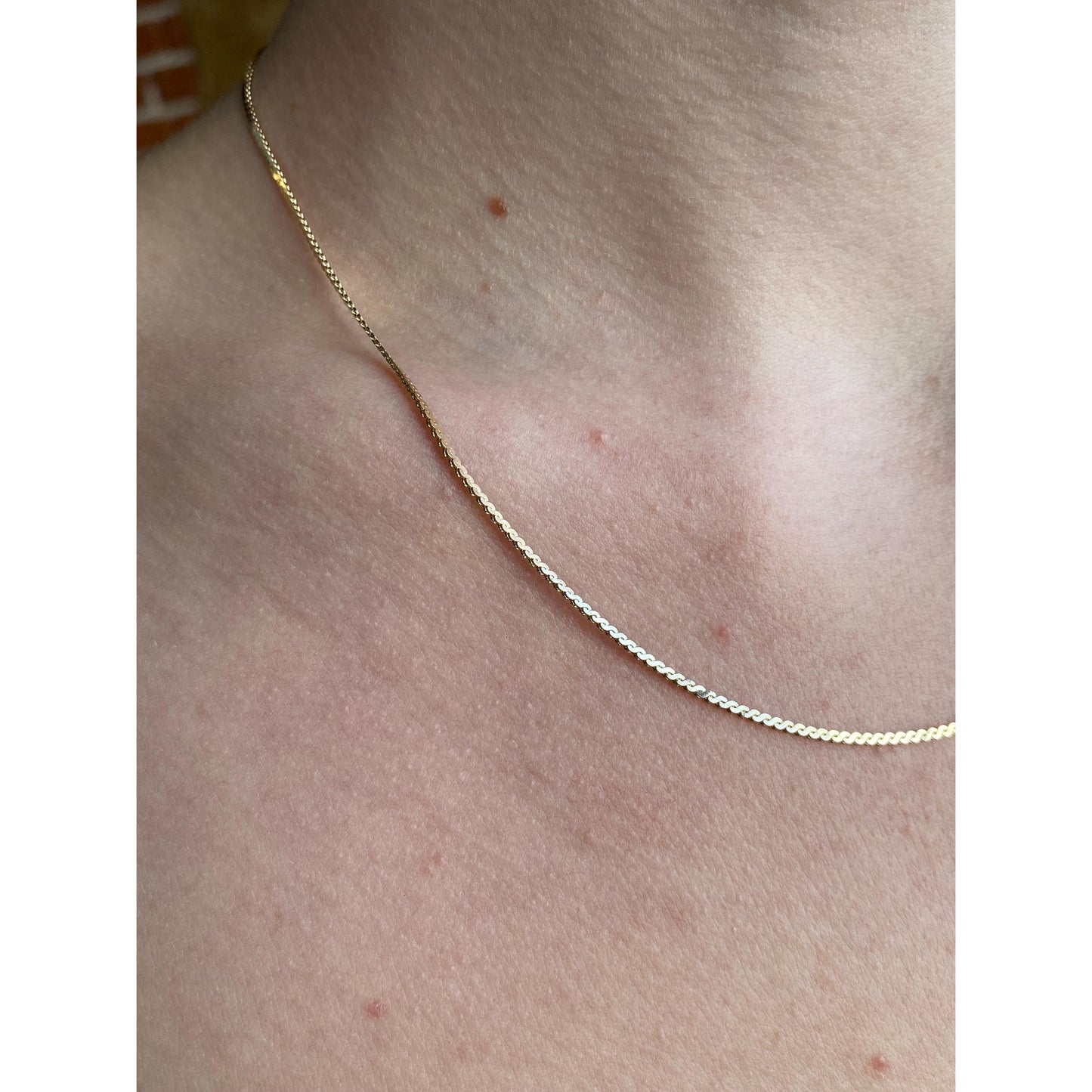 Vintage Solid 14k Yellow Gold Serpentine Chain Necklace - 18 inches