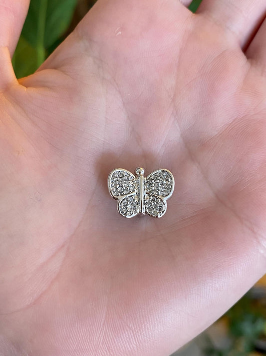 Vintage Solid 14k White Gold Diamond Butterfly Slide Charm