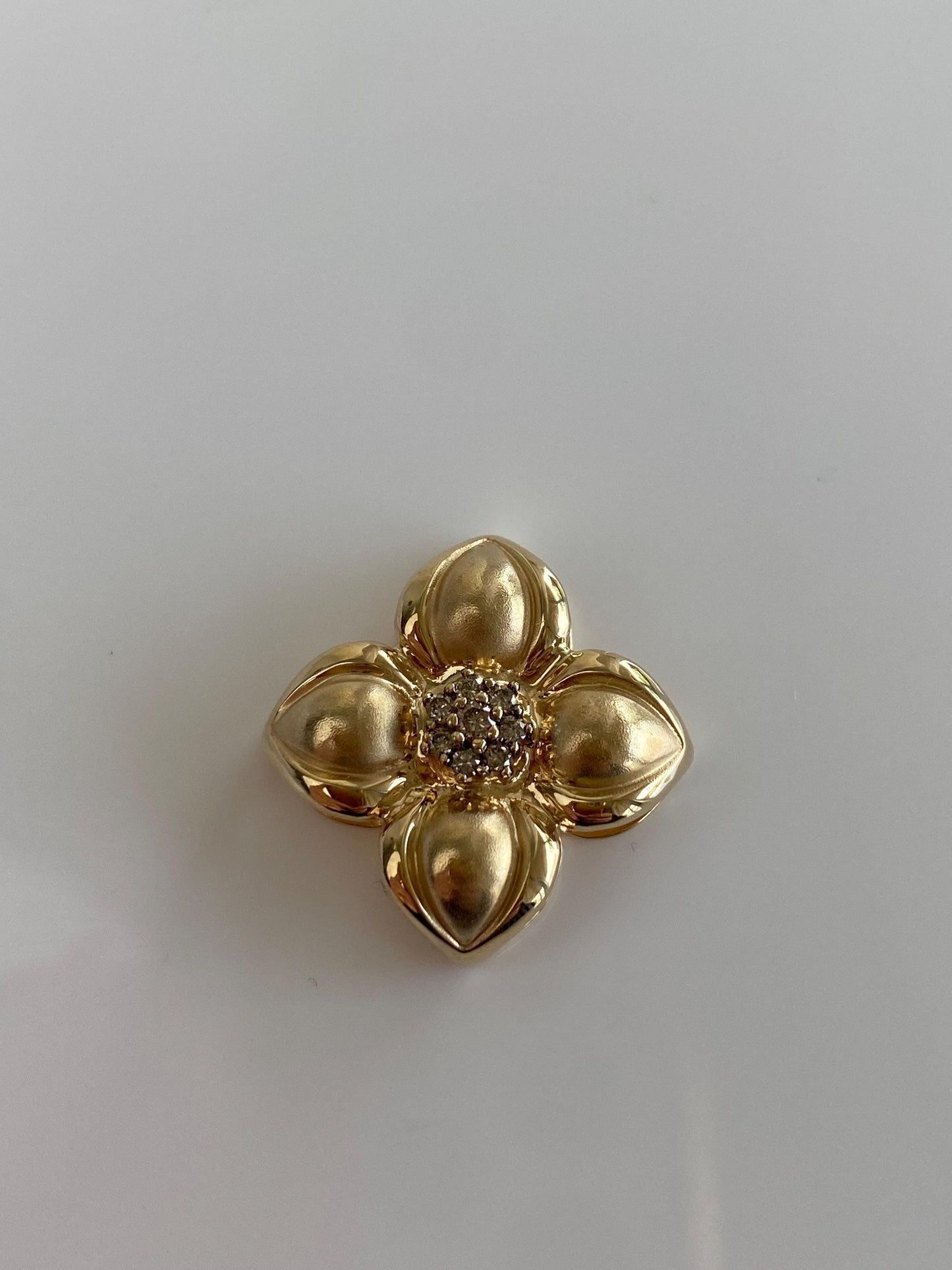 Vintage Solid 14k Yellow Gold Champagne Diamond Flower Slide Charm