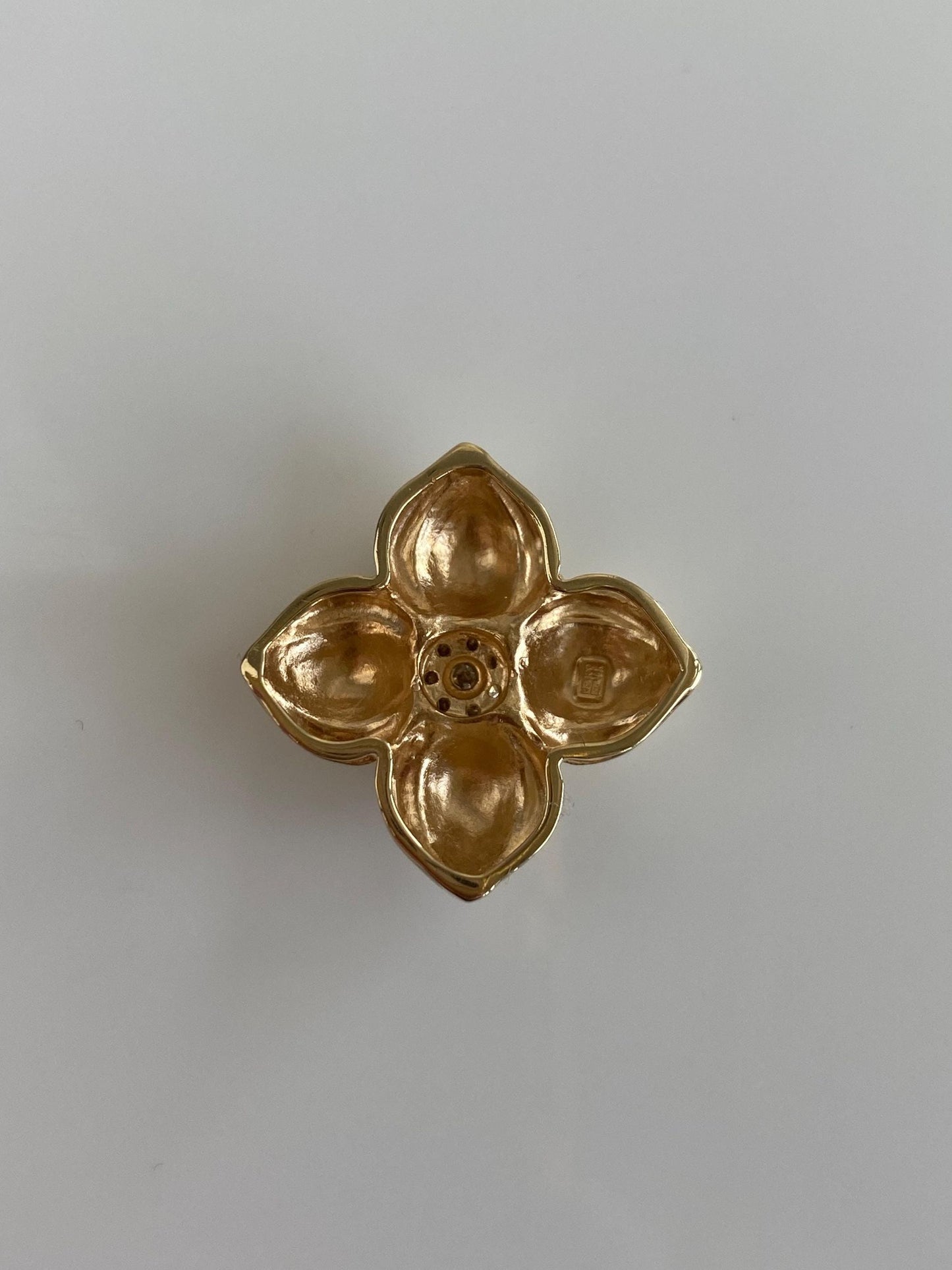 Vintage Solid 14k Yellow Gold Champagne Diamond Flower Slide Charm